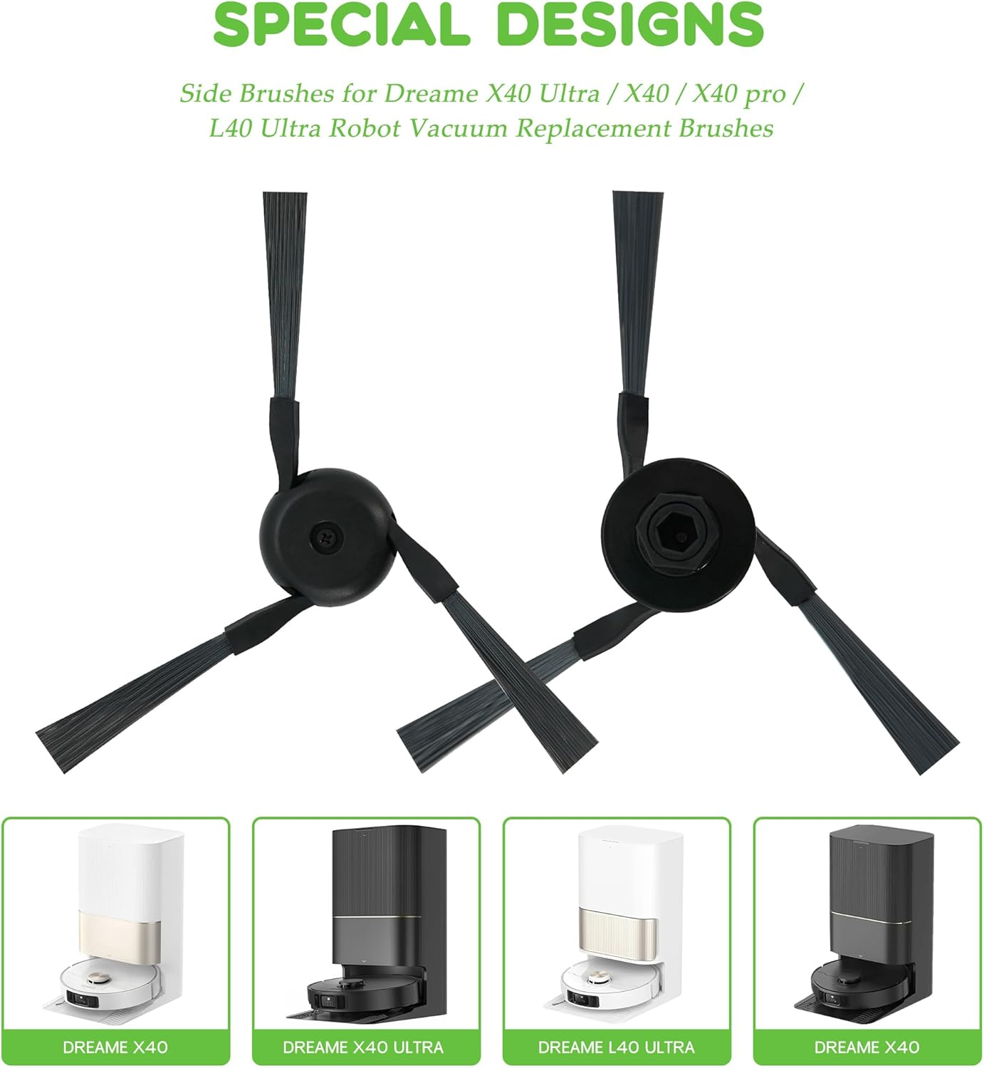 YBVABE 9Pack Side Brushes Compatible with Dreame X40 Ultra, X50 Ultra, L40S Ultra and L40S Pro Ultra Robot Vacuums &ndash; Durable Corner Cleaning Accessories for Deep, Hair-Resistant Cleaning image number 3