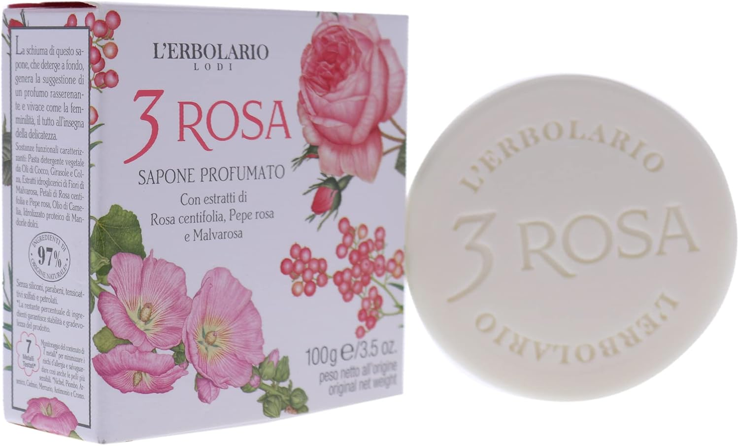 Lerbolario 3 Rose Perfumed Bar Soap for Unisex Soap, 100 G image number 1