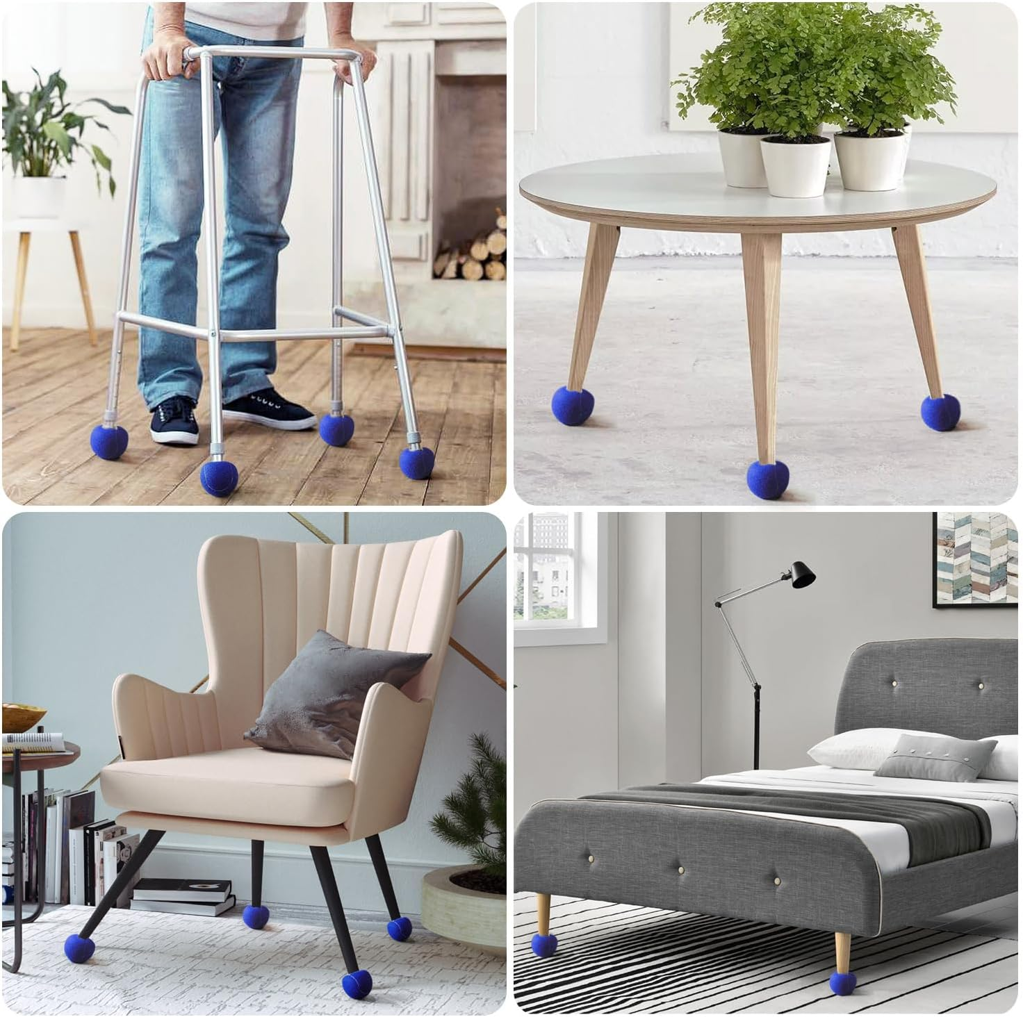 URBEST Walker Tennis Balls 4Pcs Precut Heavy Duty Tennis Balls for Walkers, Pre Cut, Blue