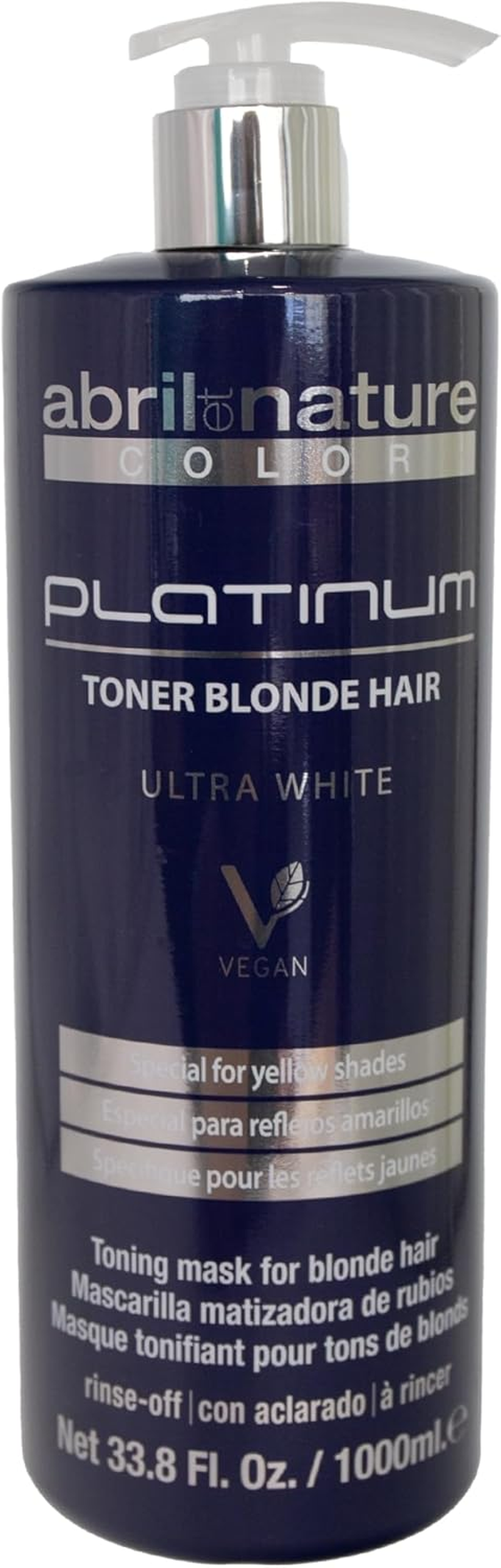 Abril Et Nature - Platinum Hair Mask Professional - for Blonde, Lightened, Highlights And/Or Grey Hair - Purple Tint - Bye Yellow Tones - Platinum Radiance - 1000 Ml image number 2