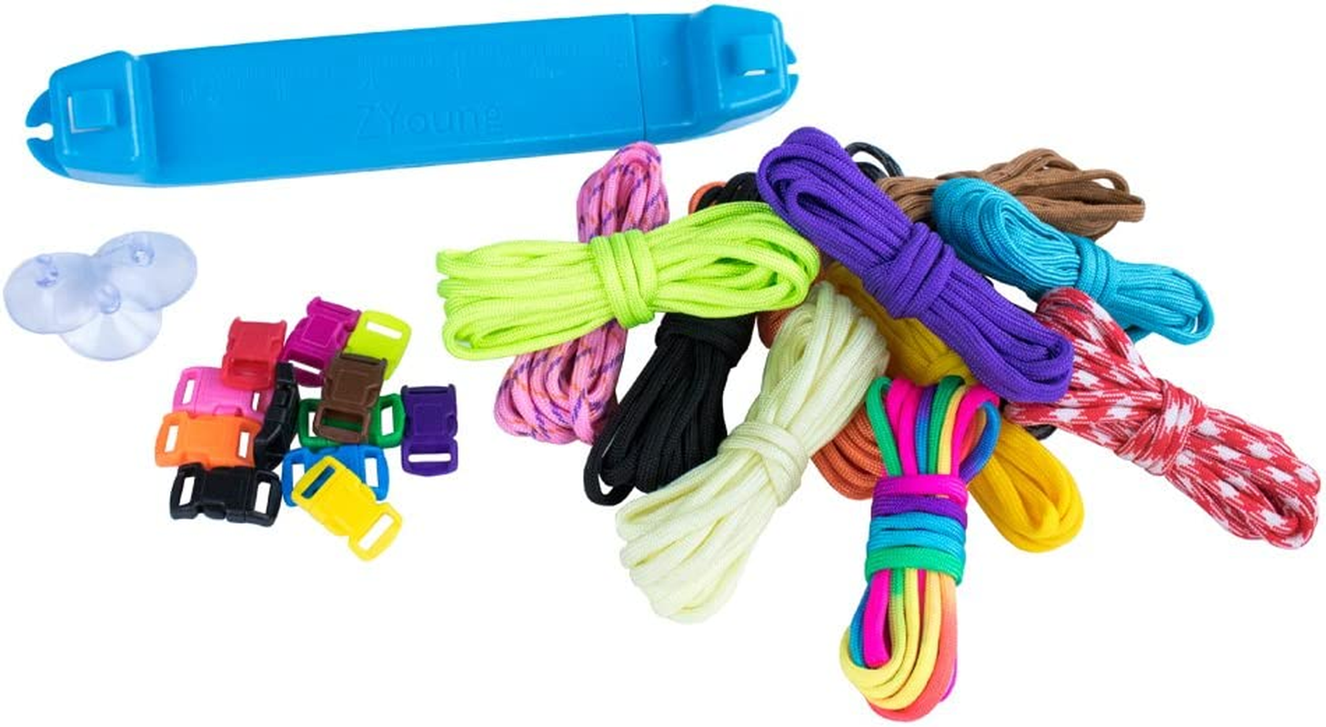 Paracord Parachute Cord Jig Bracelet Loom-Plastic Wristband Maker Paracord Brading Weaving Tool-Diy Craft Kit 12 Rainbow Color Cord & Buckles-Suctions to Table-Great for Beginner,Intermediate,Advanced image number 5
