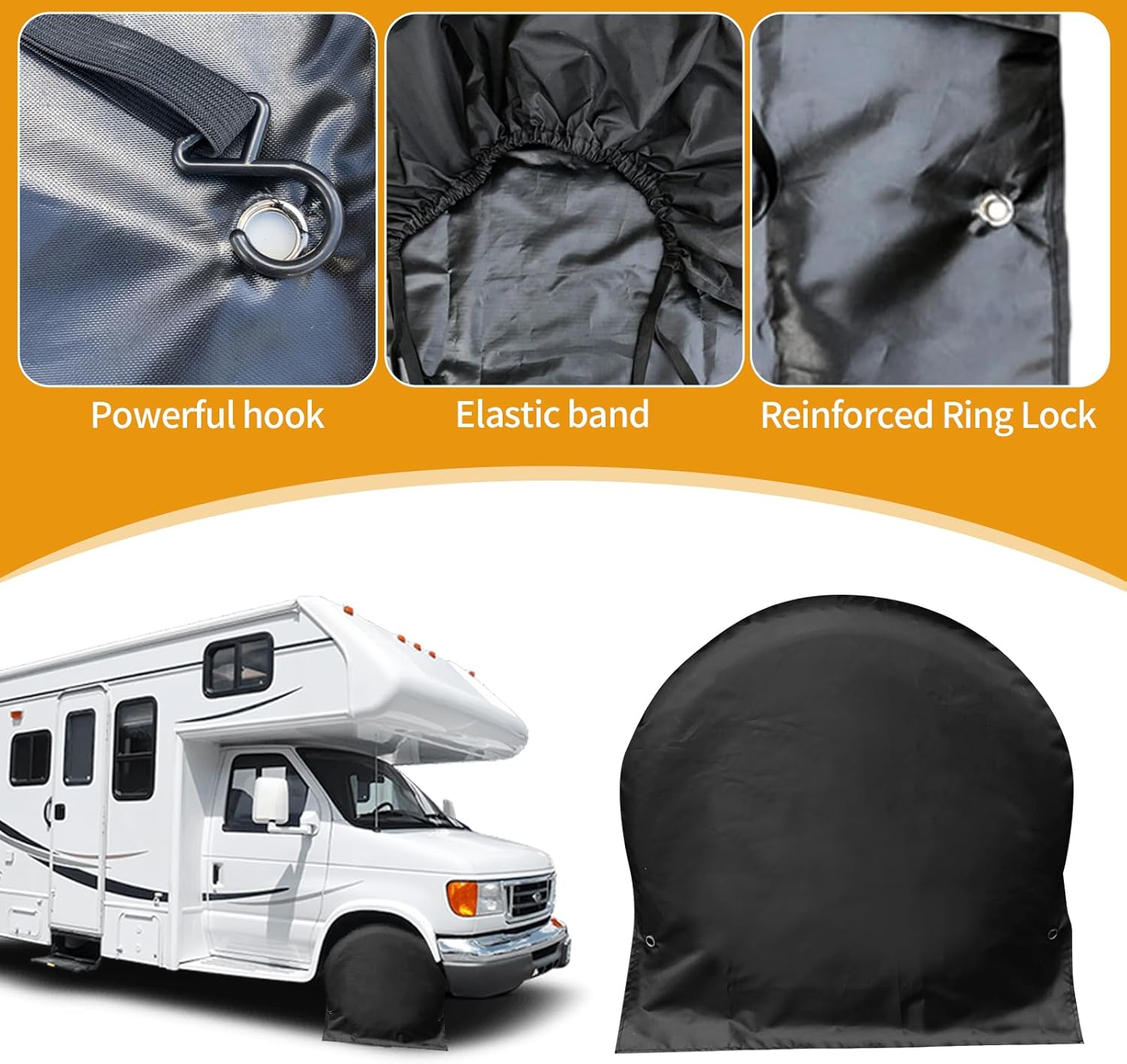 Pack of 4 Wheel Covers Caravans, 600D Oxford Tyre Cover Caravan with PU Coating, Universal Caravan Tyre Cover for Caravans, Motorhomes, Cars (4 Pieces, Fit Tyre Diameter 27-29 Inches)