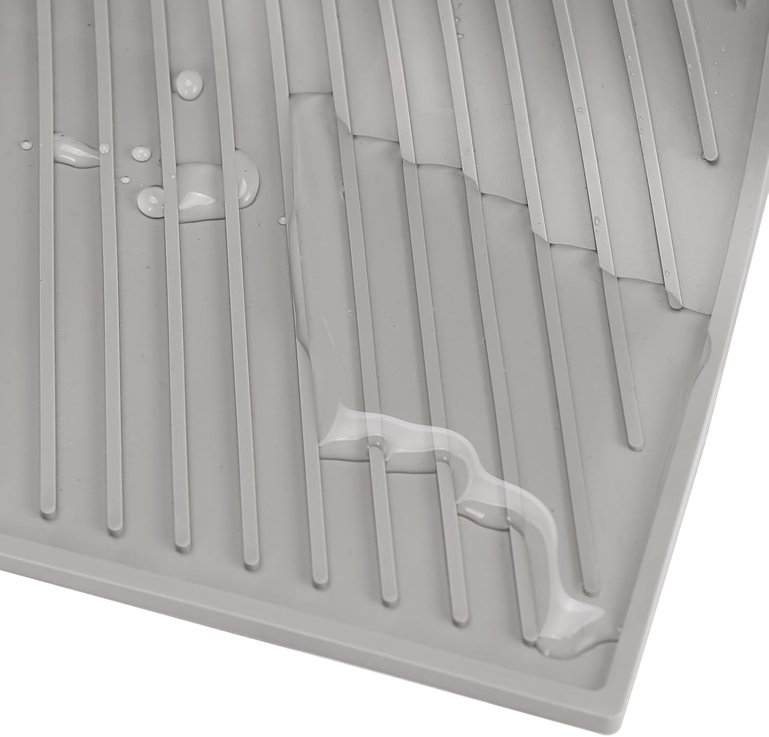 SHARME Silicone Dish Drying Mat with Drain Lip, Dish Drying Pad, Non-Slip Easy Clean Dish Drainer Mat Kitchen Pad, Silicone Mat for Kitchen Counter or Sink,Refrigerator or Draw-16" X 12.5" Grey image number 6