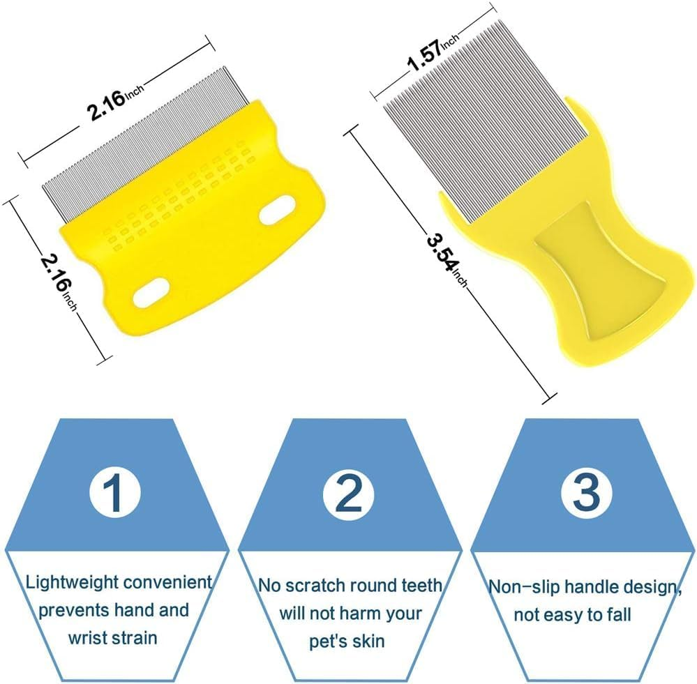 Fine Tooth Pet Comb - 3 Pack Tear Stain Remover for Dogs & Cats to Remove Fleas, Ticks, Dandruff, Tangles & Knots (Blue Black+Yellow, One Size) image number 5