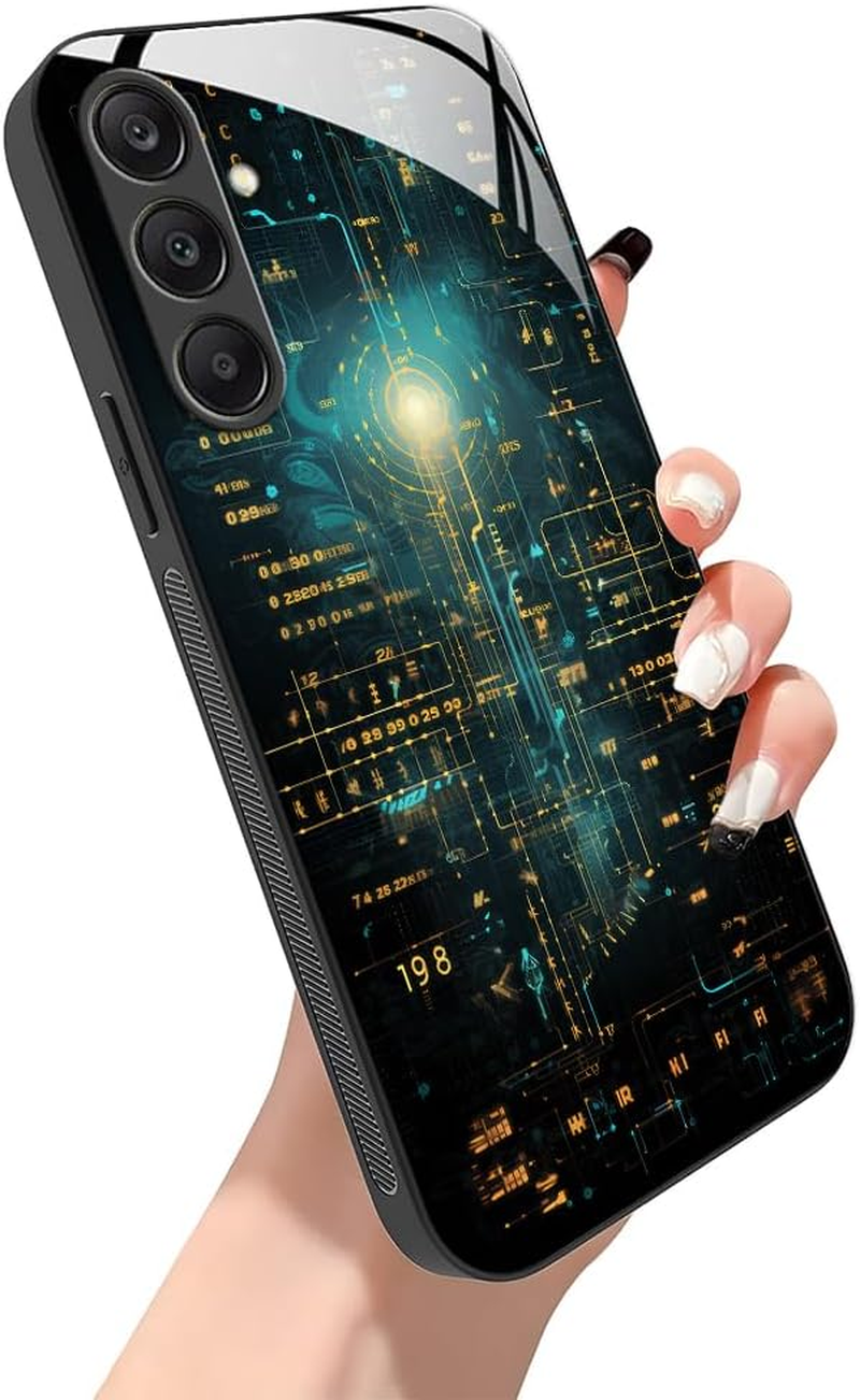 YUXING Case for Samsung Galaxy A56 5G - Abstract Geometry Pattern Design Mobile Phone Case Thin Scratch-Resistant Glass Back Non-Slip Shockproof Protective Case (Cyberpunk) - Dog image number 7