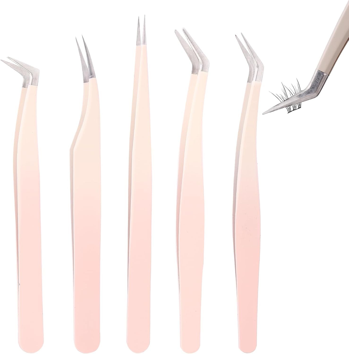 Rnodoilkfly 5 Pcs Lash Extension Tweezers, Lash Tweezers for Eyelash Extension, Straight and Curved Eyelash Tweezers, for Professional Eyelash Extension Artists, Girls, Women, Beginners image number 2