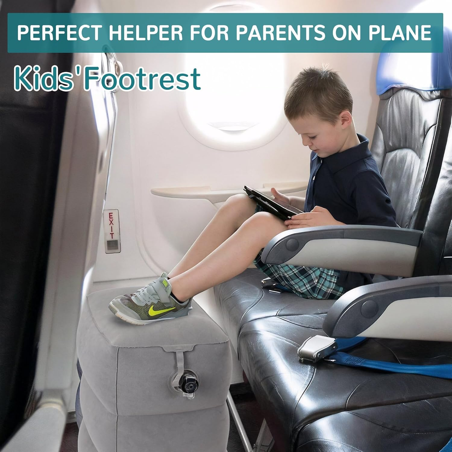 Inflatable Travel Foot Rest Pillow, Adjustable 3 Layers Height Leg Rest Pillow, Airplane Bed, Adults Travel Essentials on Plane, Trains, Cars, Office, Home (Grey, 1 PC) image number 5