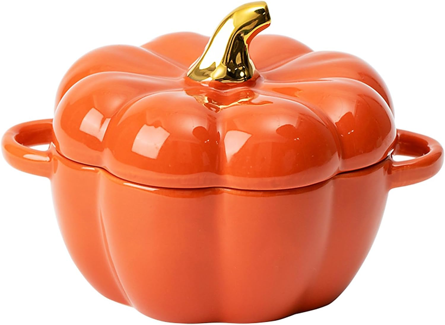Dutch Oven Pot with Lid, Pumpkin Pottery Dessert Saucepan, Mini Baking Dish Cute Bowl, Covered Ceramic Stockpot, Pumpkin-Shaped Casserole (Orange)