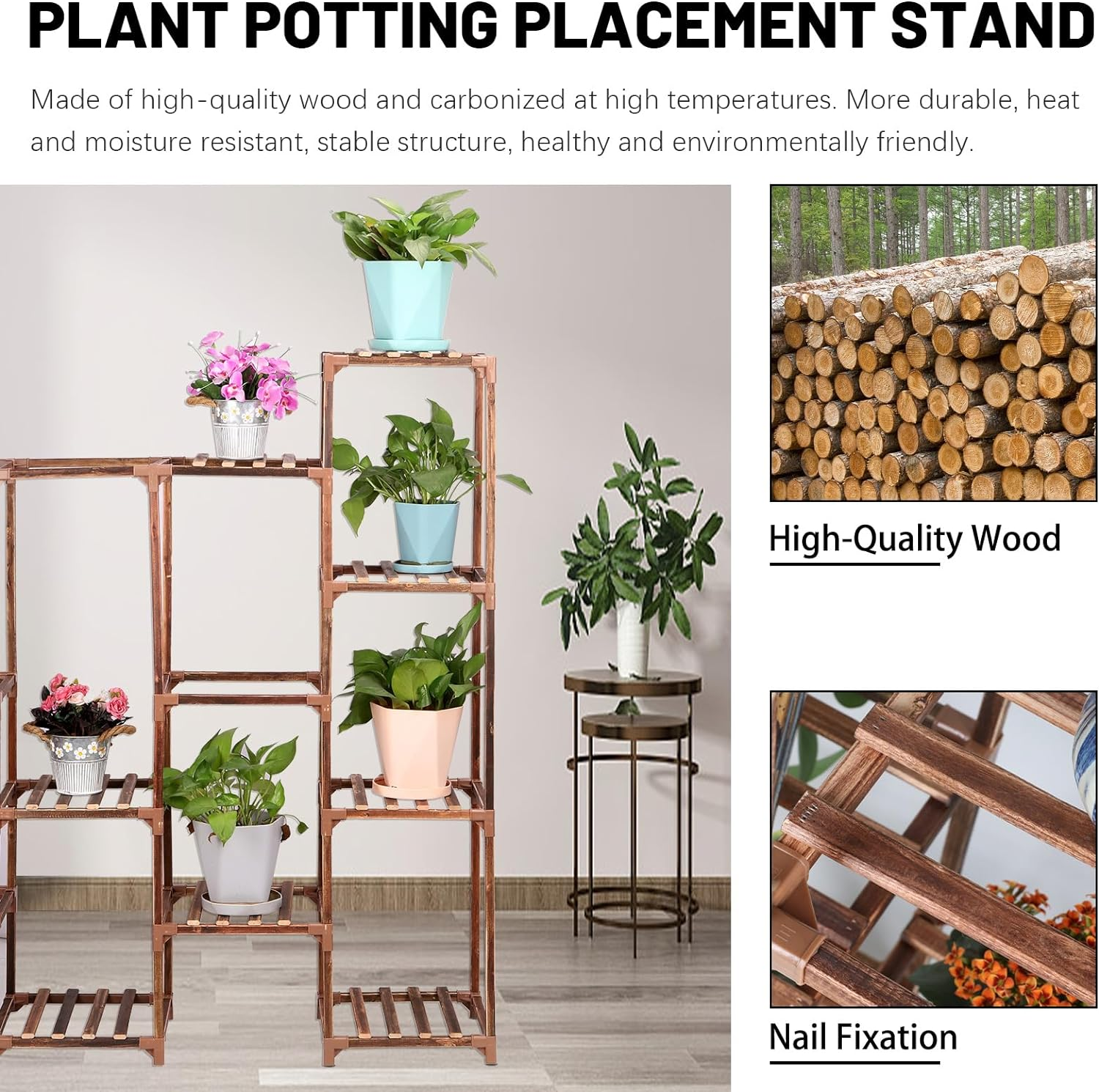 Mardatt Plant Stand Outdoor Indoor Tall Plant, 14 Pots Ladder Plant Holder Wood Shelf Outdoor Hanging Plant Stand Large Garden Display Shelves Holder for Multiple Plants Balcony Garden(14Potted) image number 2