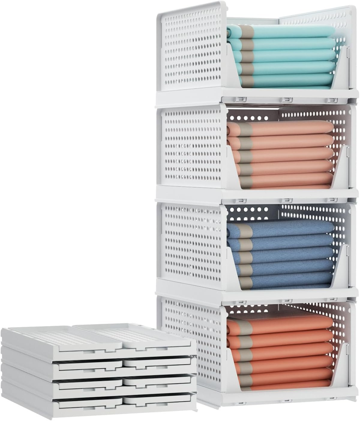 Comfycottage Stackable Storage Drawers, L Size Closet Organizers and Storage of 4 Pack Closet Drawers, Organizer Baskets, Sweater Storage Organizer for Closet, Wardrobe Organizer, Towel Organizer