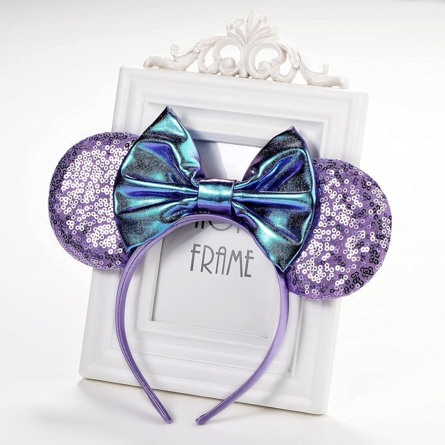 Mouse Ears Bow Headbands (Metalic Purple, Medium) image number 7