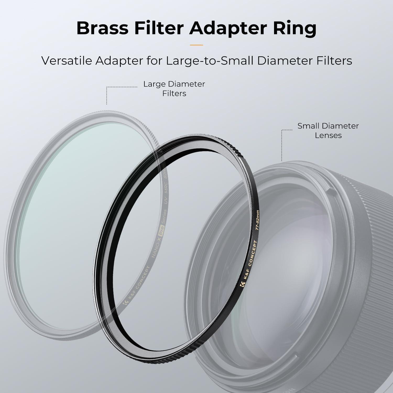 K&F CONCEPT 72-77Mm Step-Up Lens Filter Adapter Ring CNC Machined Brass Filter Adapter Rings with Cleaning Cloths, for 72Mm Lens Install 77Mm Filter