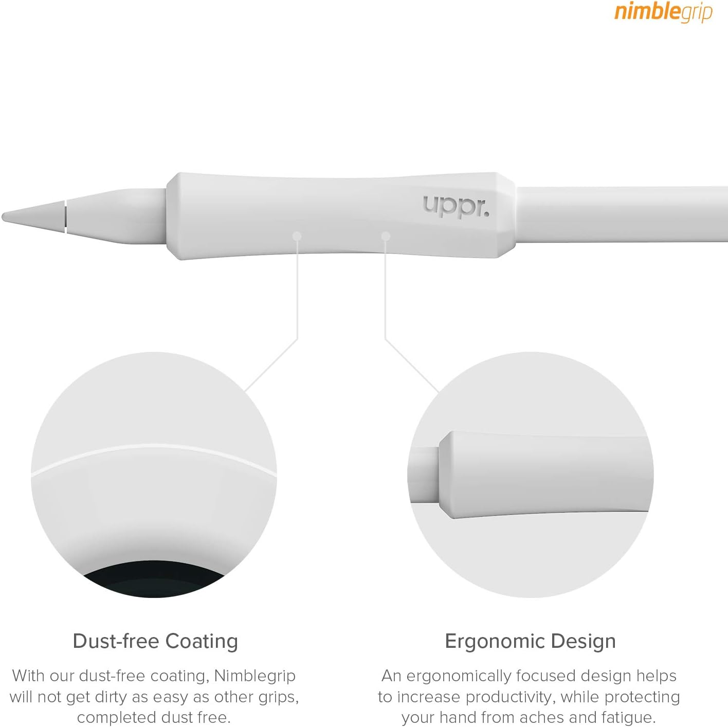 UPPERCASE Designs Nimblegrip Premium Silicone Ergonomic Grip Holder, Dual Sided Design, Compatible with Apple Pencil 1St Generation and Apple Pencil 2Nd Generation (2 Pack, White) image number 1