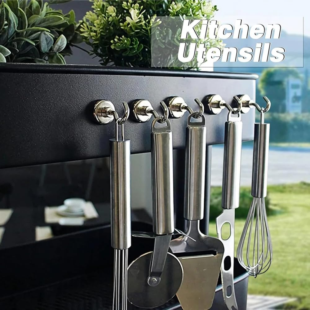 QFM Magnetic Hooks, 35Lbs Heavy Duty Magnets with Hook for Refrigerator, 10Pcs Strong Magnetic Wall Hooks for Hanging, Grill, Toolbox, Storage, Cruise Cabins(20Mm)