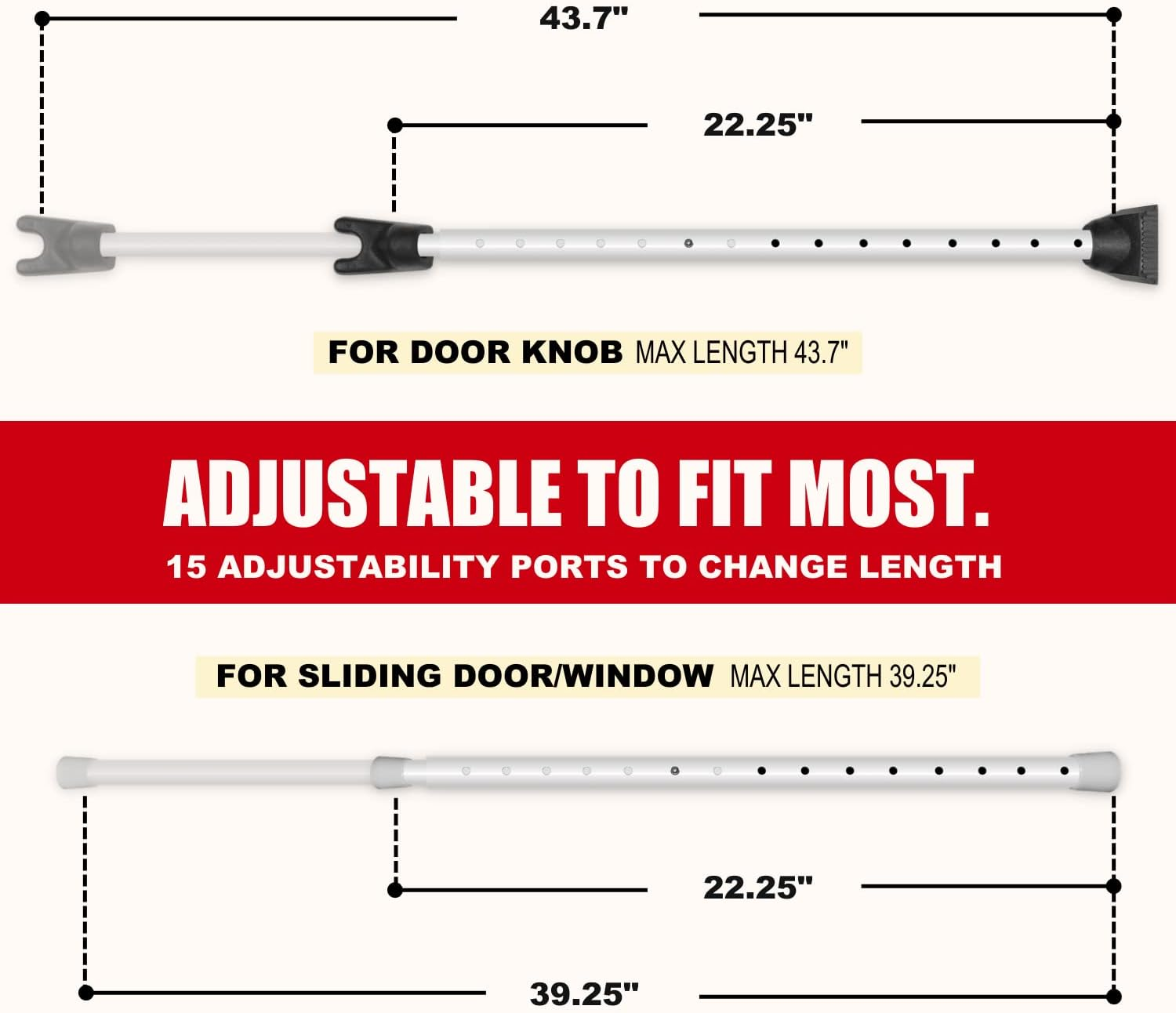 SECURITYMAN Adjustable Door Security Bar - Constructed of High Grade Iron - Great for Apartment Security or Home Protection Door Stoppers - (22.25&rdquo; - 43.7&rdquo; for Doors) (22.25&rdquo; - 39.25&rdquo; for Patio Doors) image number 2