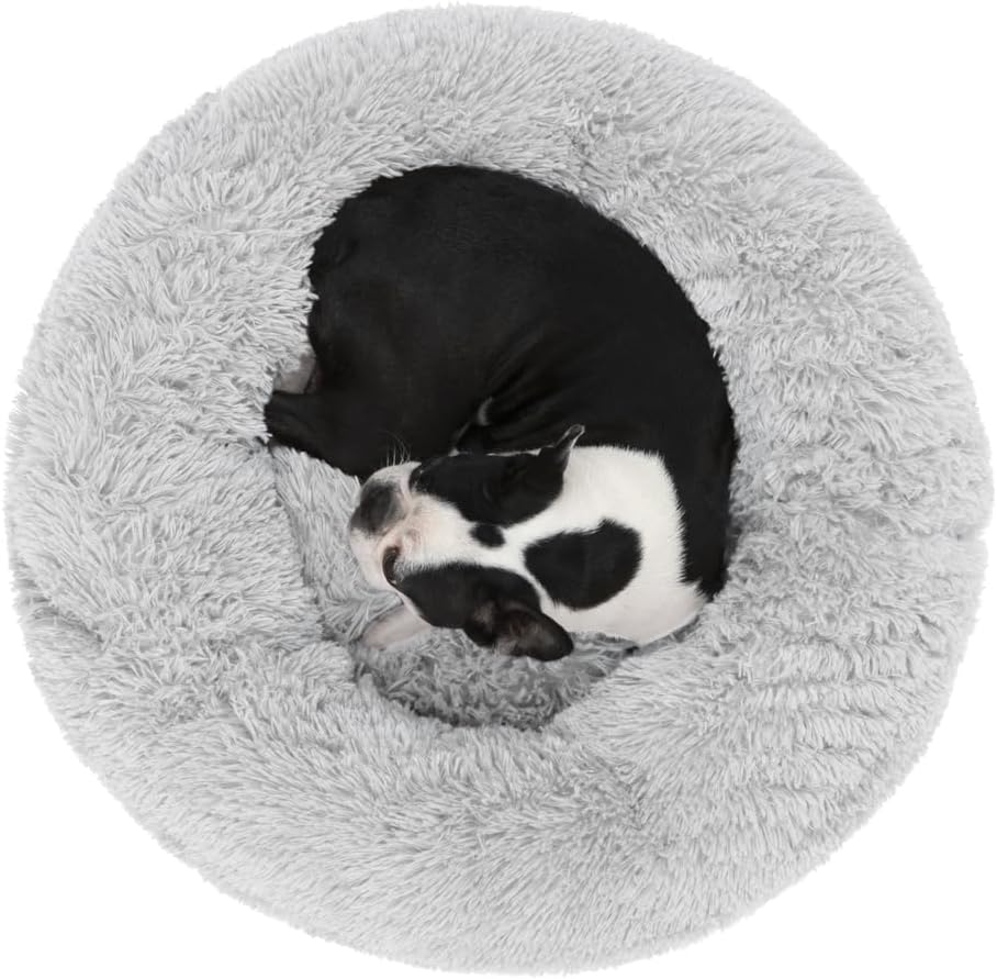 Charlie'S Shaggy Faux Fur Donut Calming Dog Bed Dog Cat Luxurious Faux Fur - Artic White Chinchilla Medium Diameter 76 Cm X Height 23Cm image number 7