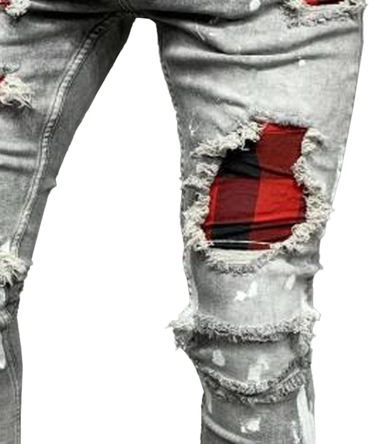 Jeshifangjiusu Mens Ripped Elastic Straight Leg Denim Jeans Walking Long Denim Pants Vintage Casual Trousers, Grey, 33W image number 4