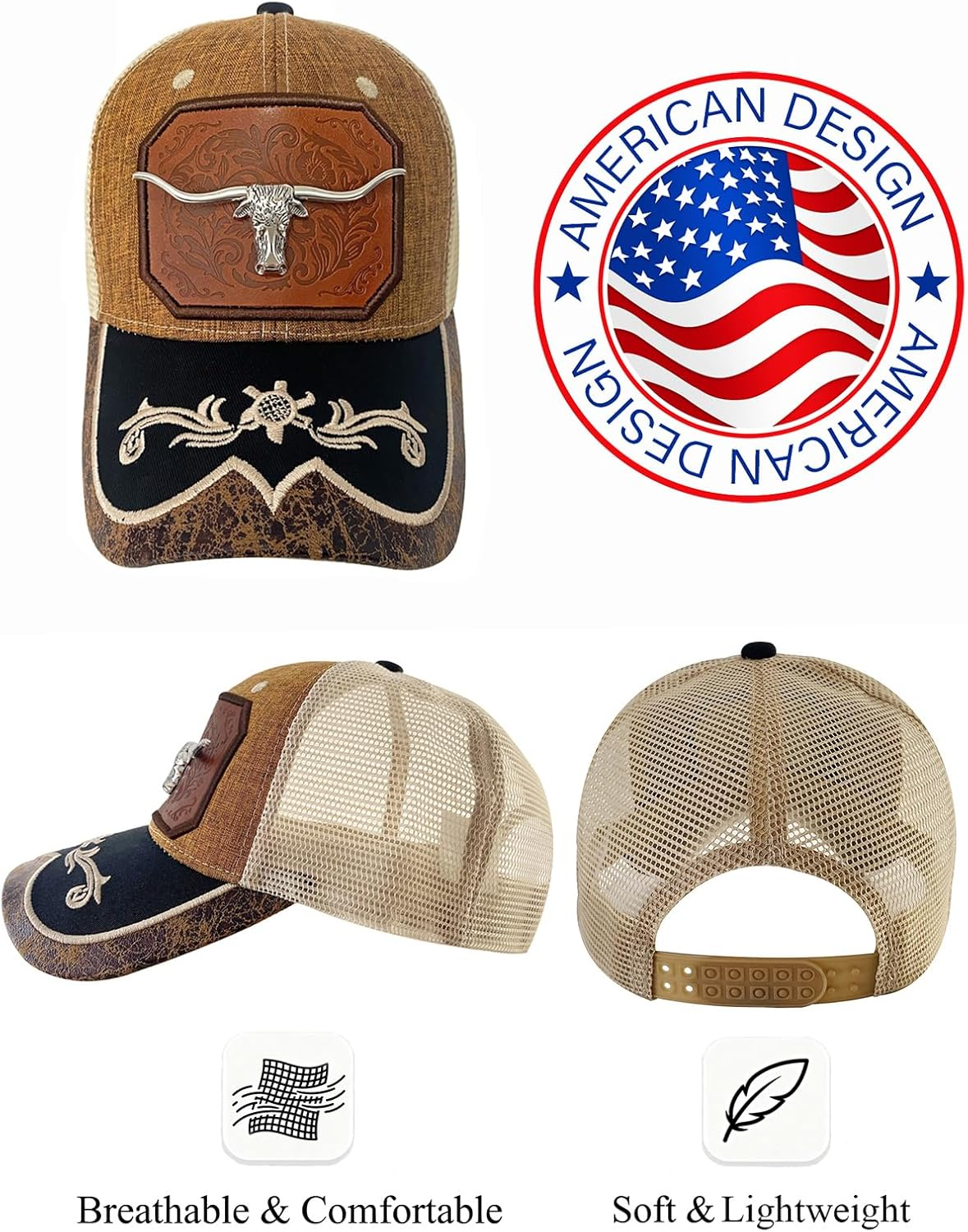 TOPACC Western Trucker Hat for Men Women Vintage Cowboy Country Hats Cute Baseball Cap for Western Outfit - A Beige image number 5