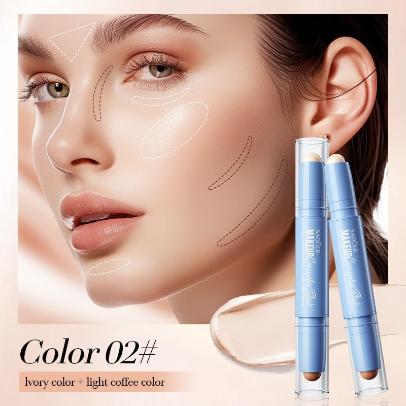 Dual-Ended Contour Stick, 2-In-1 Highlighting and Shadow Makeup, Set of Three Colors