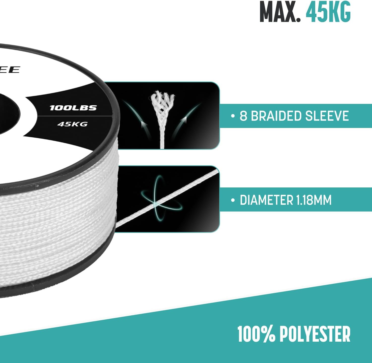 Brotree Micro Cord 1.18Mm Paracord 50M Thin Cord Braided Cord for Bracelet, Crafting and DIY - 45Kg Breaking Load (White) image number 2