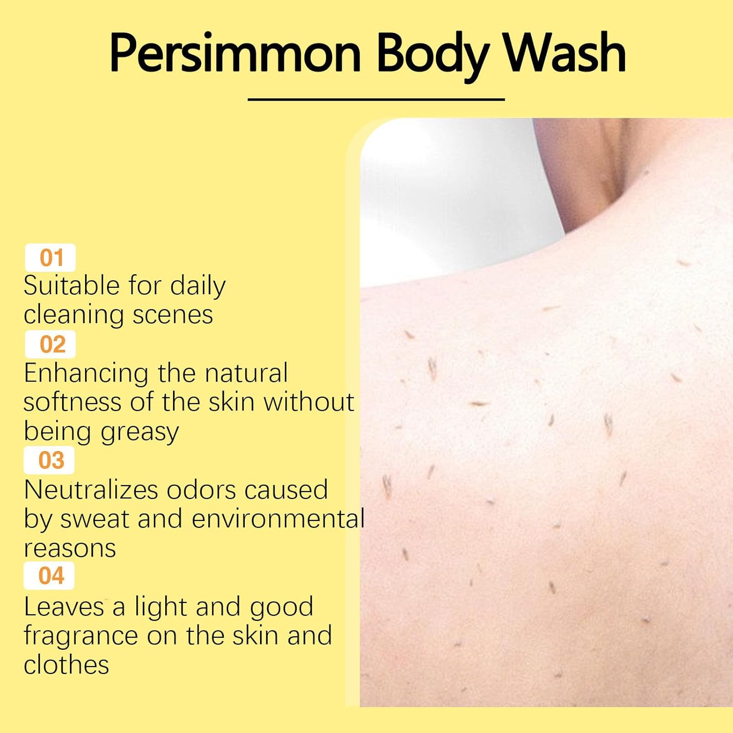 Persimmon Body Wash for Body Odor Controlling, Natural Deodorant Wash, Deeply Cleansing & Moisturizing, Fresher Scent, Gentle Ingredient Persimmon Extraction Oil for Women (3Pcs)