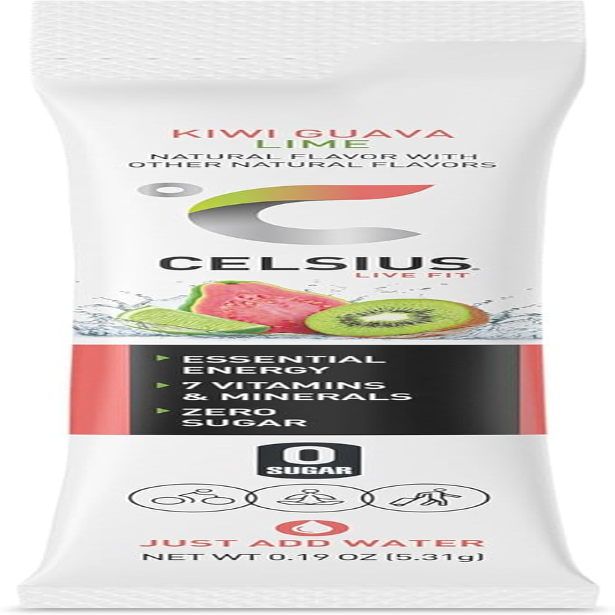 CELSIUS&reg; On-The-Go Powder Sticks Kiwi Guava Lime, Essential Energy 2.6 Oz (14 Sticks per Pack) image number 3