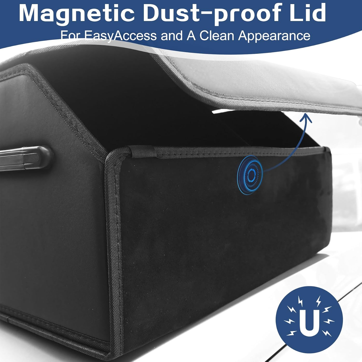 Trunk Organizer for SUV Sedan, Car Boot Organizers, Suede Nappa Leather Storage Box, Collapsible Adjustable Multi Compartment Magnetic Lid, Car Storage Boot Tidy Organizer Accessories (Black) image number 6