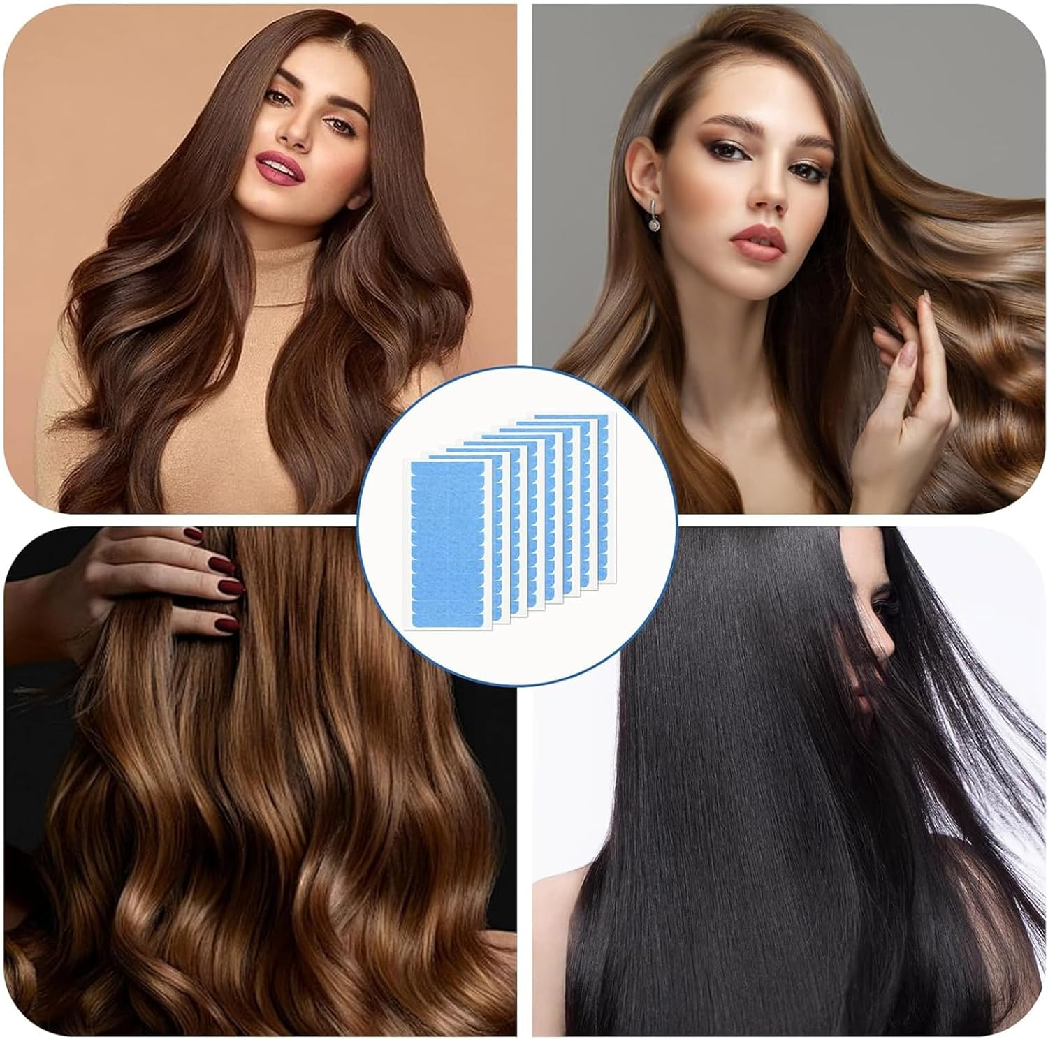 Tuoyi 10 Sheet 120Pcs Hair Extension Tape,Double Sided Hair Tape,Waterproof Double-Sided Adhesive Wig Tape for Long Short No Hairs Wigs Toupees Pieces and Extensions (4Cm X 0.8Cm)