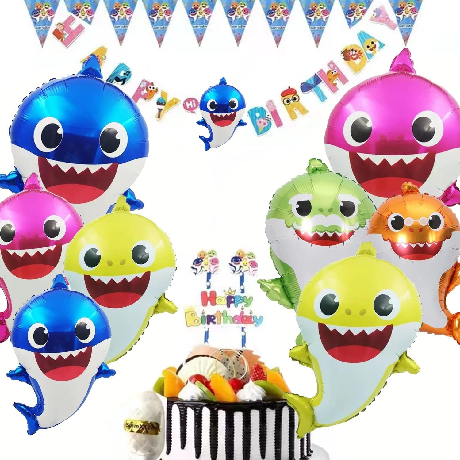 DAPIN Baby Shark Party Decorations, 5 Packs of Shark Helium Balloons 24 Inches for Ocean Themed Parties, Undersea Parties, Baby Shark Family Themed Birthdays image number 3