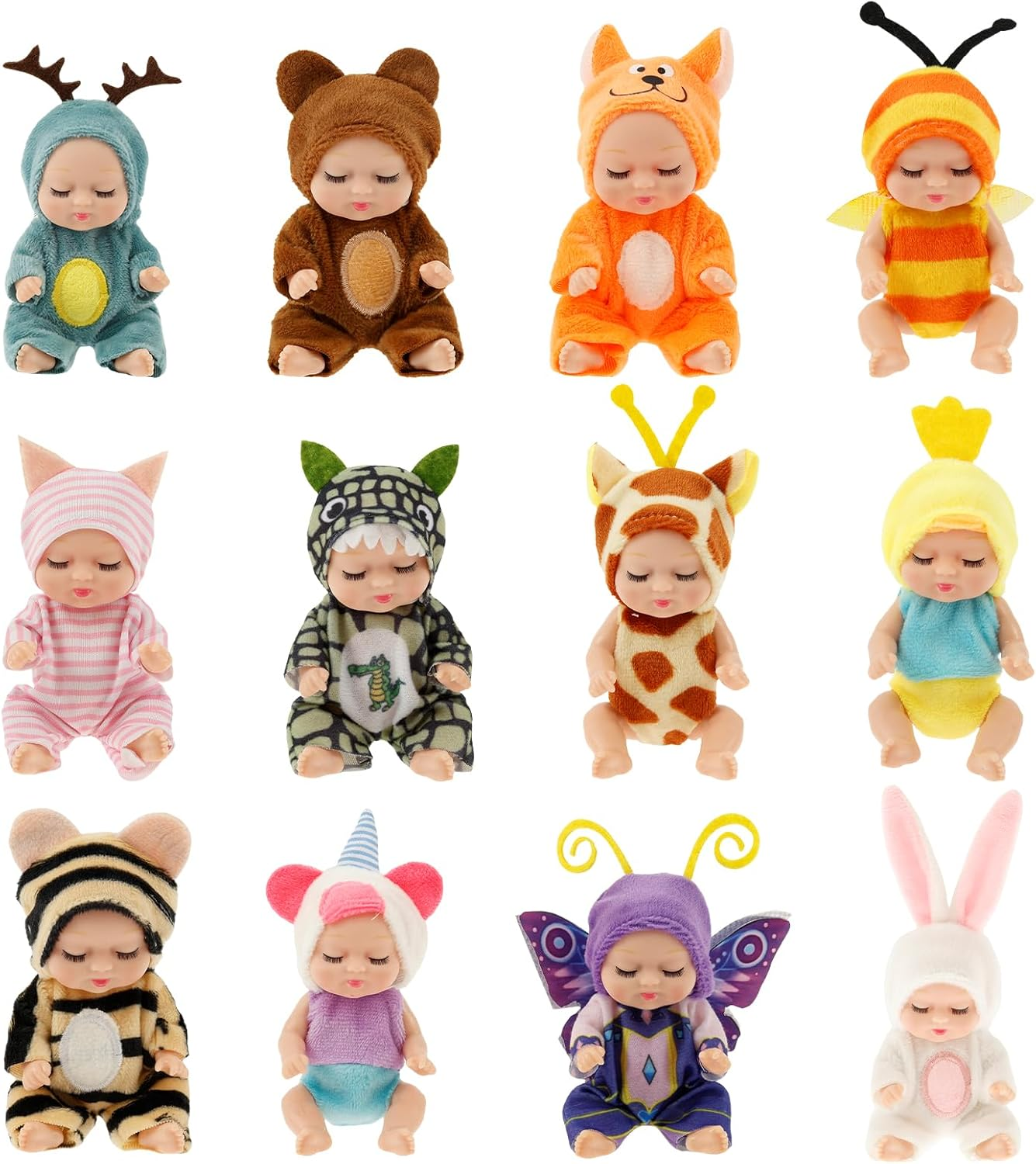 12 Pcs Mini Baby Dolls, 4Inch Lifelike Realistic Baby Dolls, Adjustable Posture Small Baby Doll Toy with Clothes, Mini Baby Doll Set for Girls Toddlers image number 2