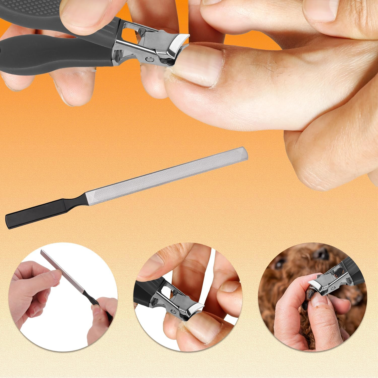 BOXOB Black Nail Clippers, Stainless Steel Household Nail Clipper Files Wide Jaw Opening Anti-Splash Slanted Fingernail Trimmer for Women and Men Pet image number 3