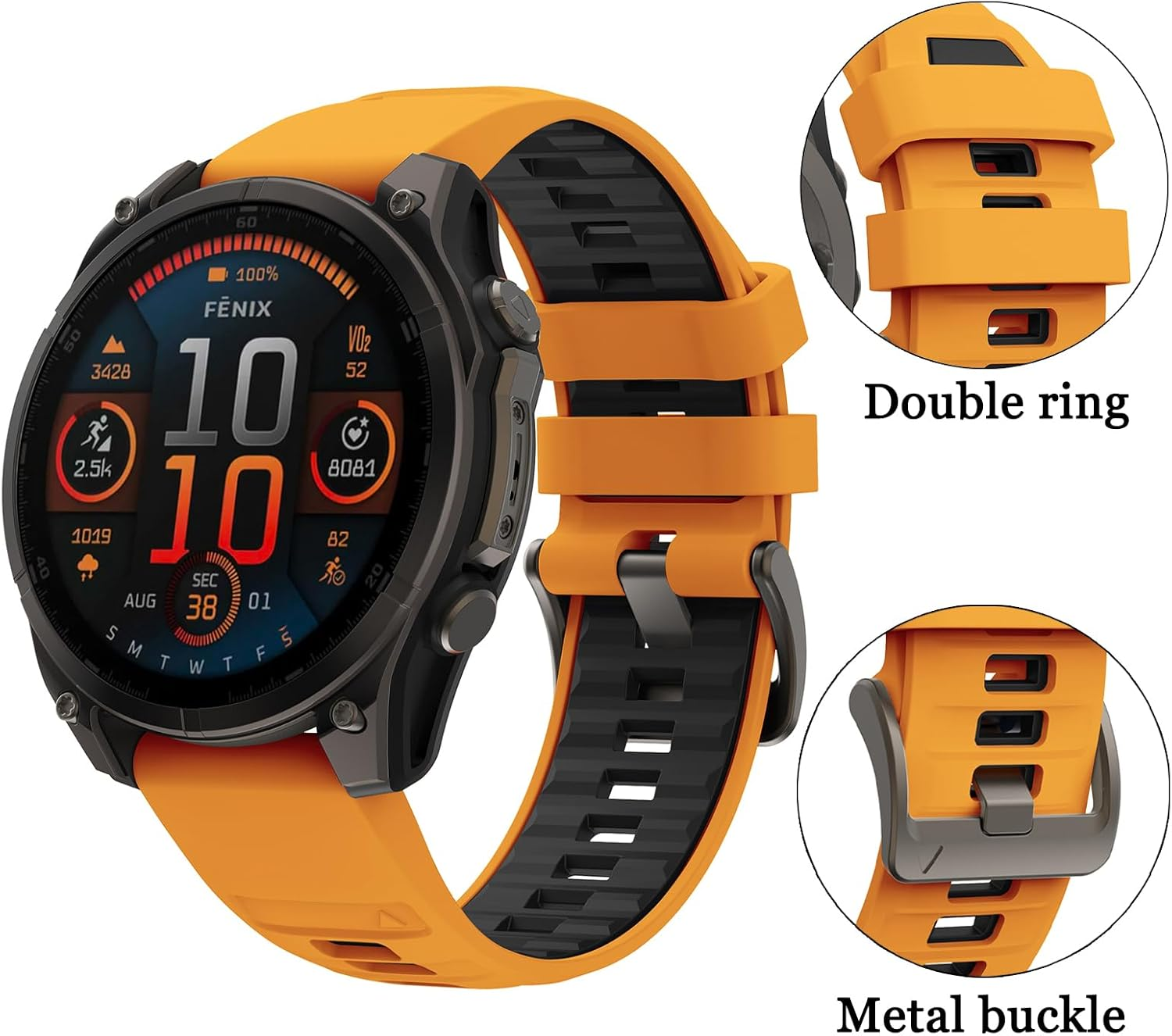 Haotop Sport Silicone Replacement Strap 22Mm Compatible for Garmin Fenix 8/Fenix 7/Fenix 6/Fenix 6 Pro/Fenix 5/Fenix 5 Plus/Forerunner 955/Forerunner 945/Forerunner 935/Approach S60 (Black/Orange) image number 4