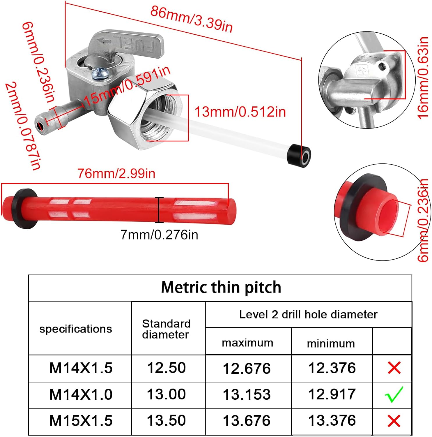 FLYPIG Fuel Valve Petcock Gas Shut off Switch(14Mm Thread) F