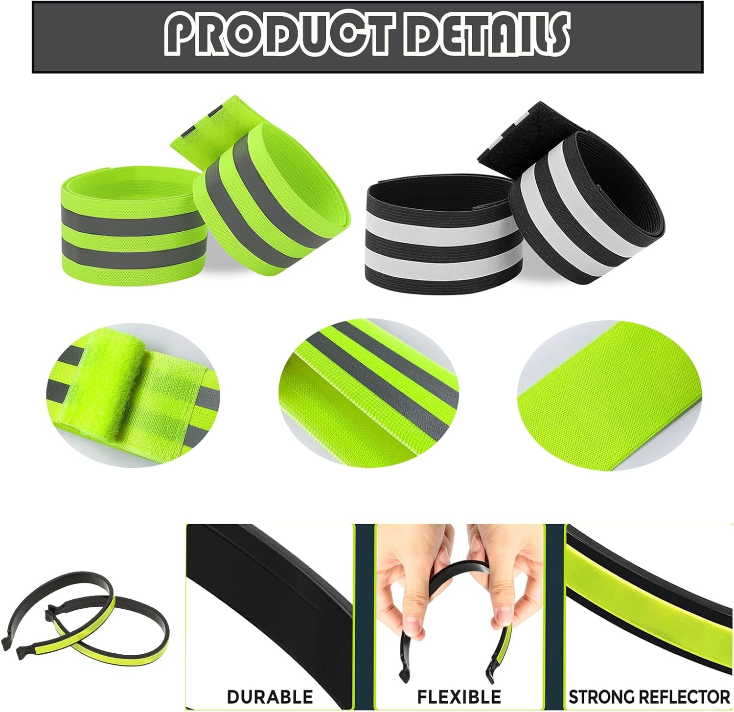 Pack of 4 Bicycle Trousers Clips and 2 Trousers Clips for Cyclists, Bicycle Trousers Clip, Reflective Band for Cycling Jogging, Trouser Protection Bicycle for Men Women (Green, Black) image number 3