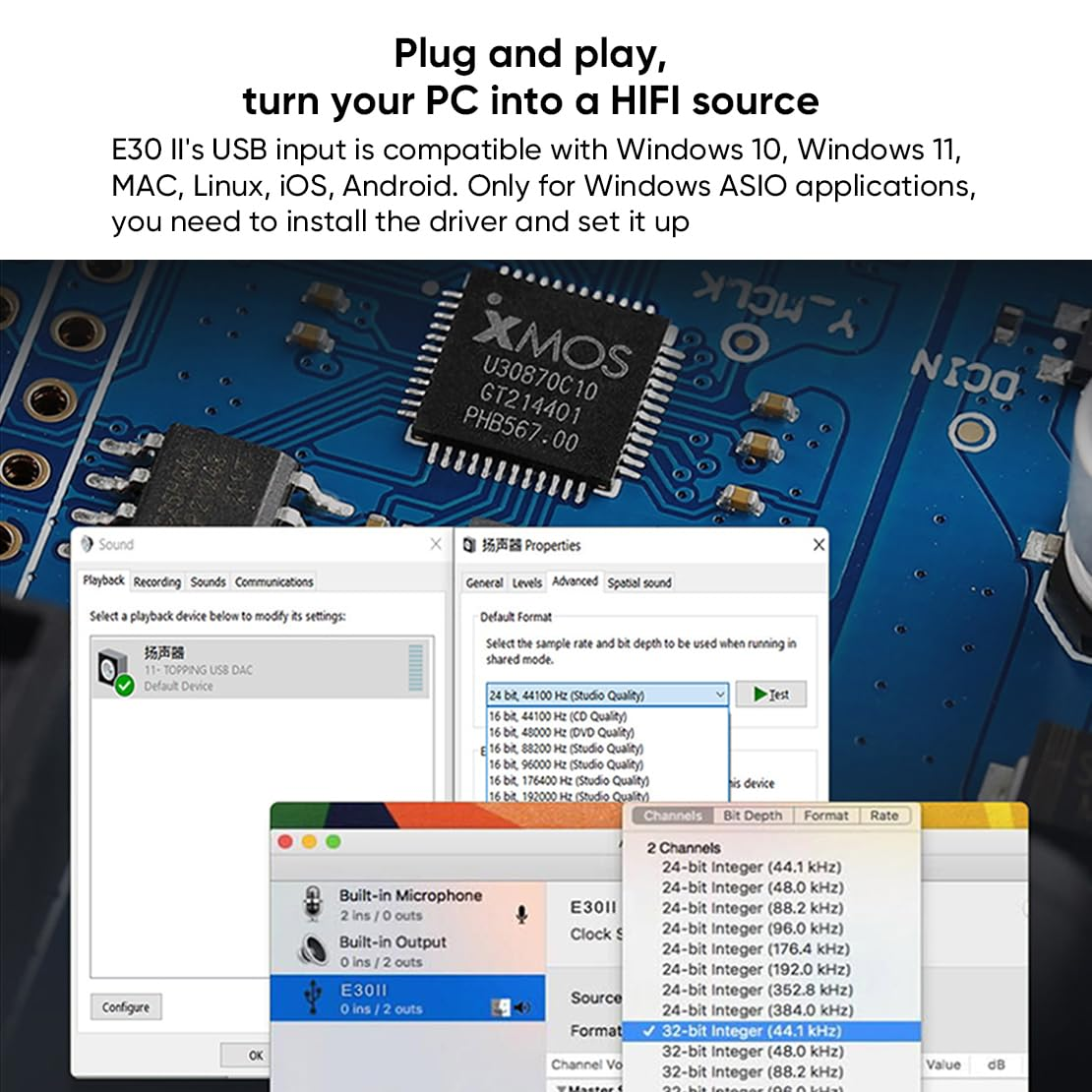 Topping E30 II DAC 2 X AK4493S Chip Hifi DAC DSD512 32Bit/768Khz XMOS XU208 Home Audio Decoder USB/SPDIF to L/R RCA Converter for PC (Black)