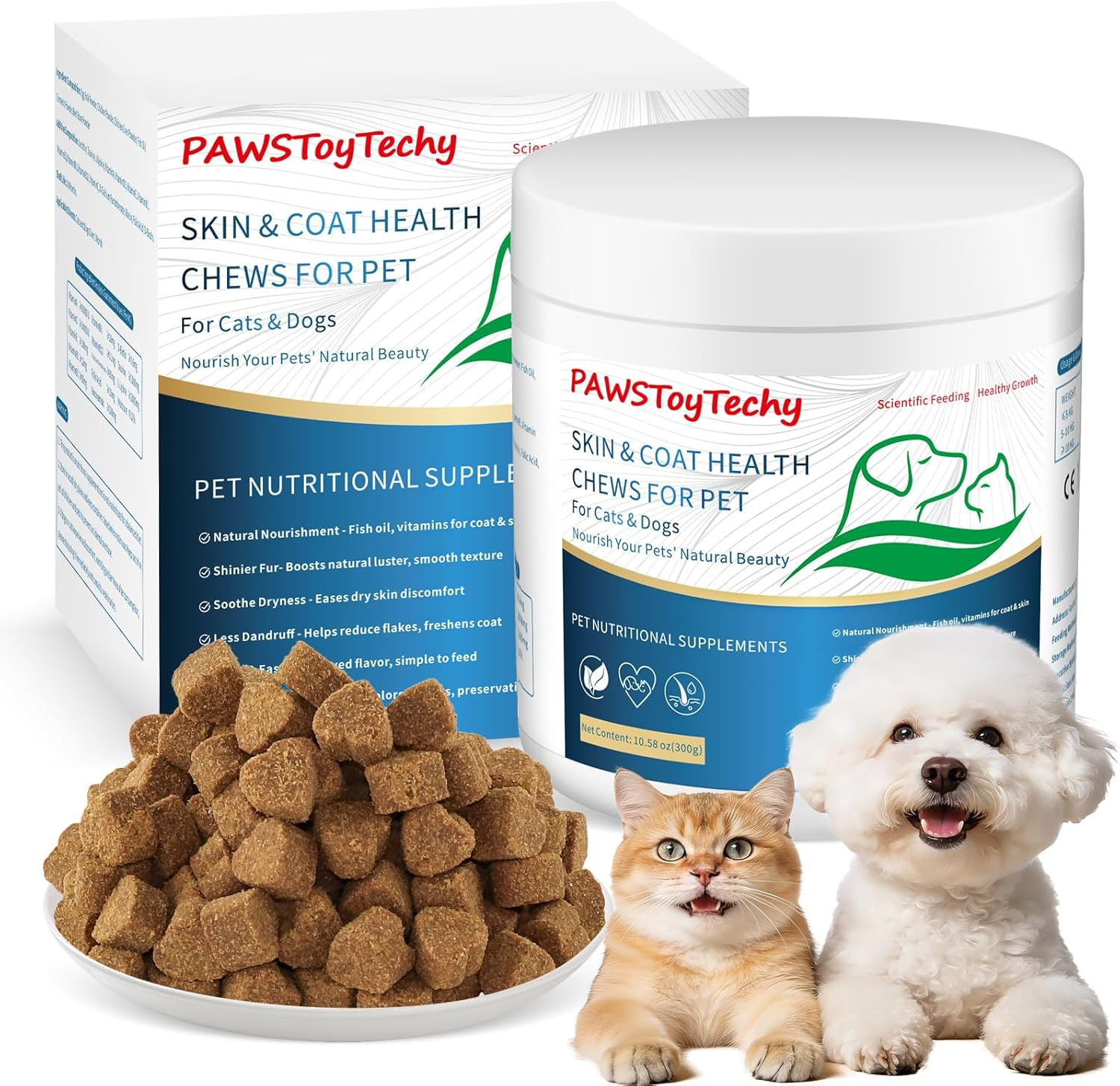 Cat Skin and Coat Healthy Chews, Crunchy Treats with Vitamin E, Omega 3, Moisturizes Skin & Promotes Shiny Hair, Reduces Shedding for Cats, Cat Supplements - Chicken 300G image number 4