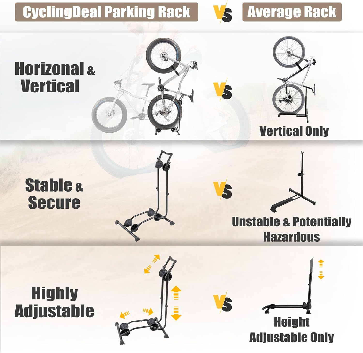 Cyclingdeal Upright Fat Tire Bike Stand - Vertical & Horizontal Bicycle Stand Bicycle Storage - Premium Vertical Bike Rack Garage - Bicycle Rack Bike Storage Stand - Wheel Size up to 29" image number 3