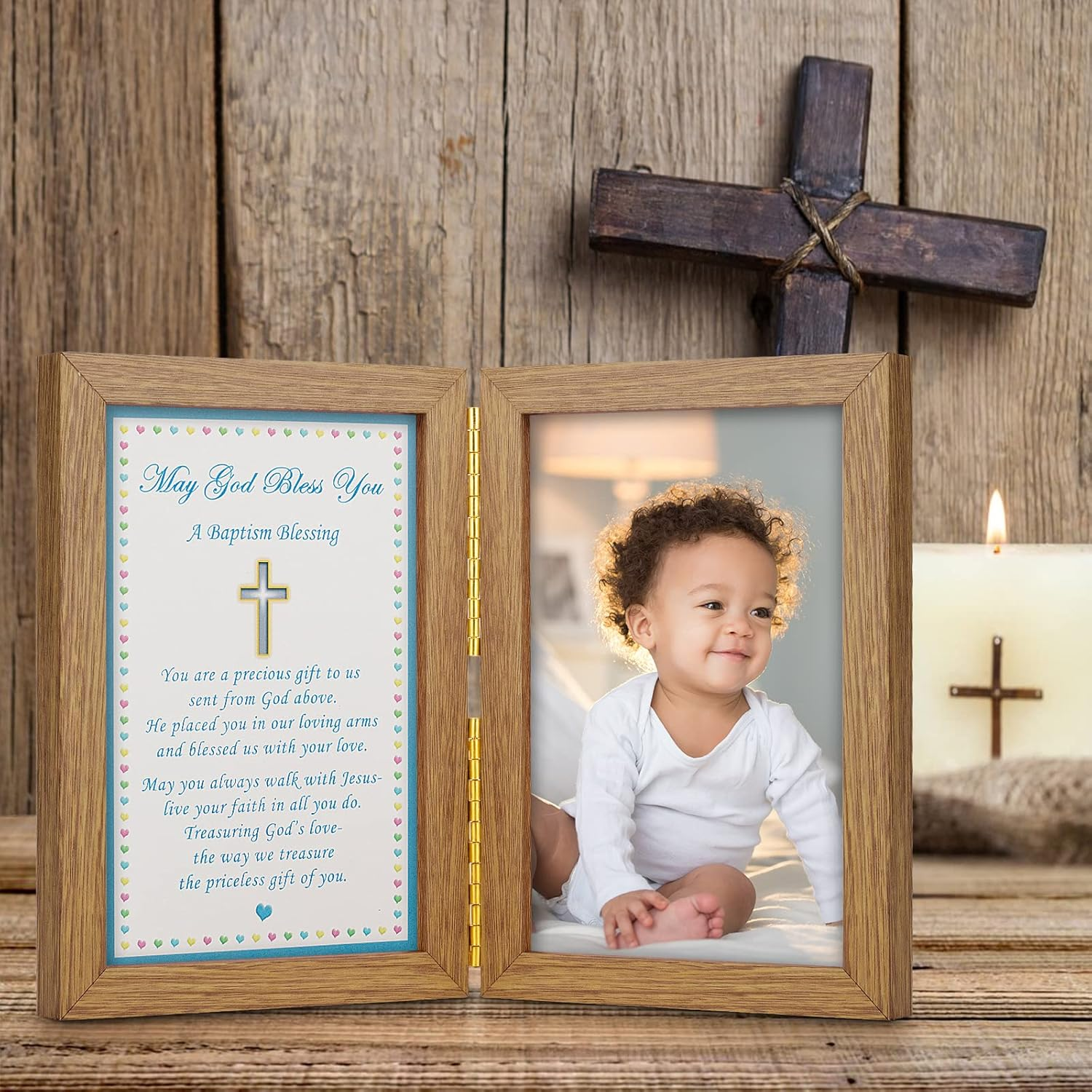 Yakucho Baptism Gifts for Boys - Baby Boy Baptism Picture Frame, Double Frame with Glass, 5.3" X 7.3" image number 2