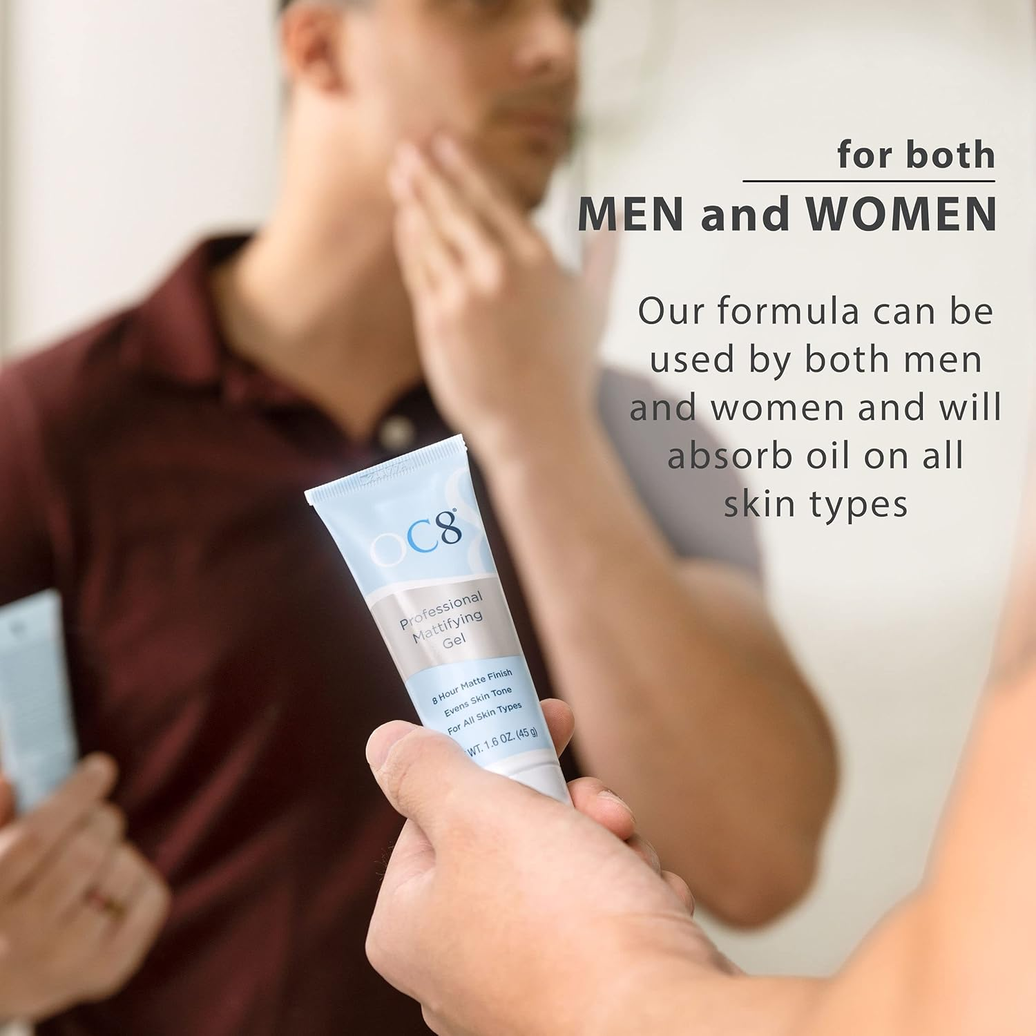 OC8 Professional anti Shine Mattifying Gel: Oil Control Mattifier Formula for Face - Matte Finishing Gel Controls Oily Skin, Reduces Shine, Redness for Eight Hours - 1.6 Ounces