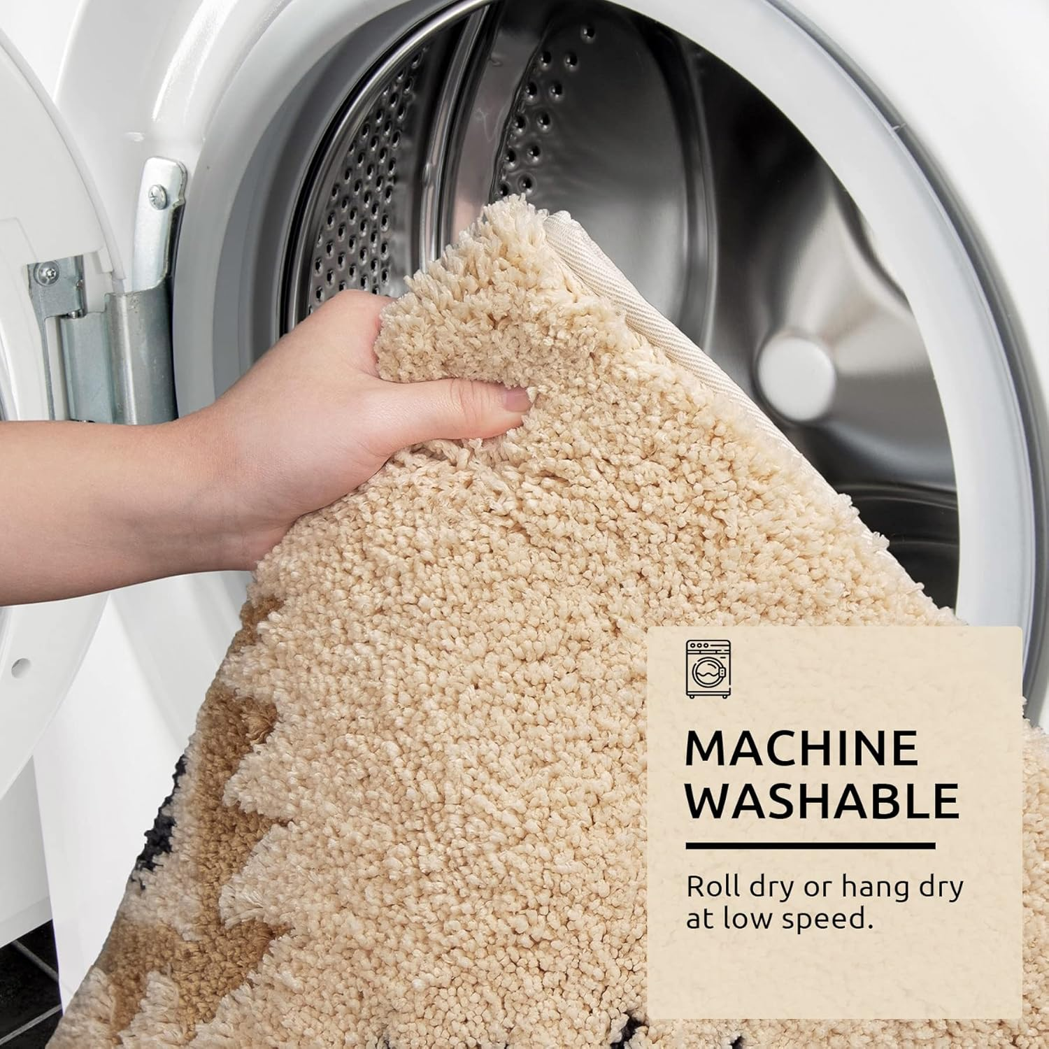 DEXDE Boho Bathroom Rugs 20X32, Luxury Soft Absorbent Bath Mat Non Slip Moroccan Geometric Bath Rugs Carpet for Bathroom Shower Kitchen Entryway Farmhouse Neutral Decor, Cream Beige image number 4