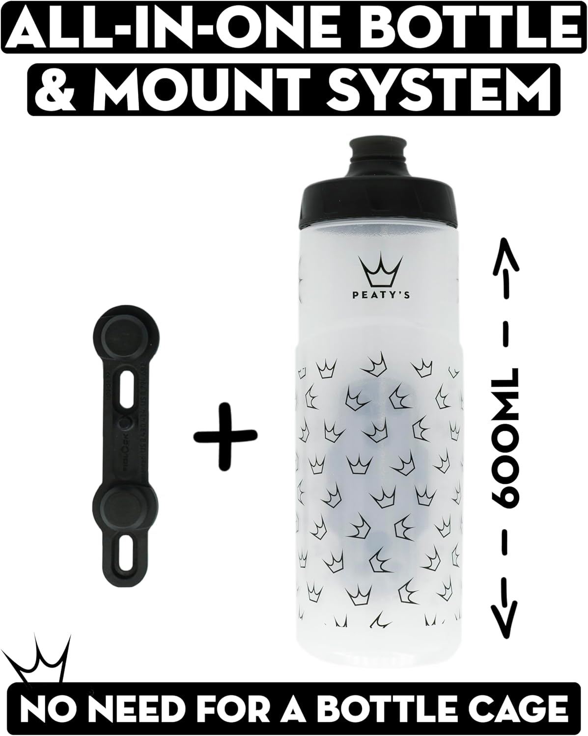 Peaty'S X Fidlock Lockin Magnetic 600Ml Bike Water Bottle & Mount, Bicycle Drink Bottles, Cycle Accessories for Mountain Biking & Cycling, Premium Alternative to Cage, Twist & Release - Crown Smoked image number 5