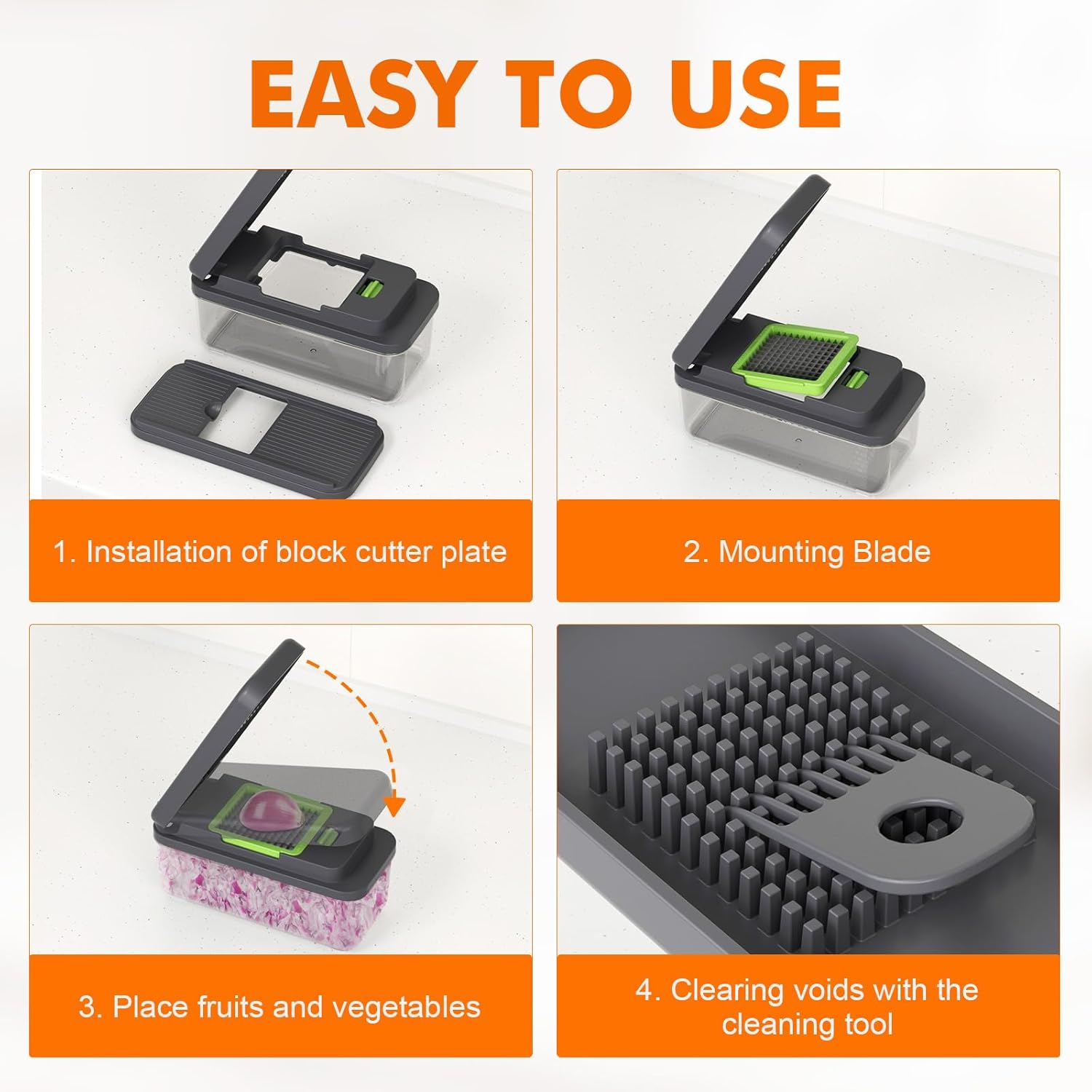 Ibergrif M524-7 Vegetable Chopper Multifunctional No BPA, Vegetable Cutter Dishwasher Safe, 7 in 1 Vegetable Chopper, Dice Cutter for Vegetables and Fruits image number 6