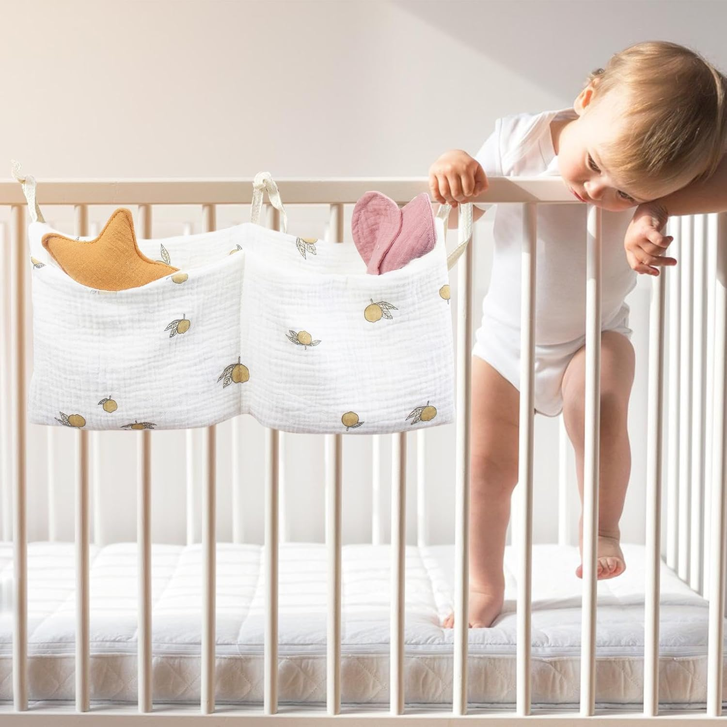 Bedside Storage Bag for Crib, Diaper Organizer for Crib | Cartoon Diaper Organizer with Pockets | Portable Organizer Bag, Soul Organizer image number 5