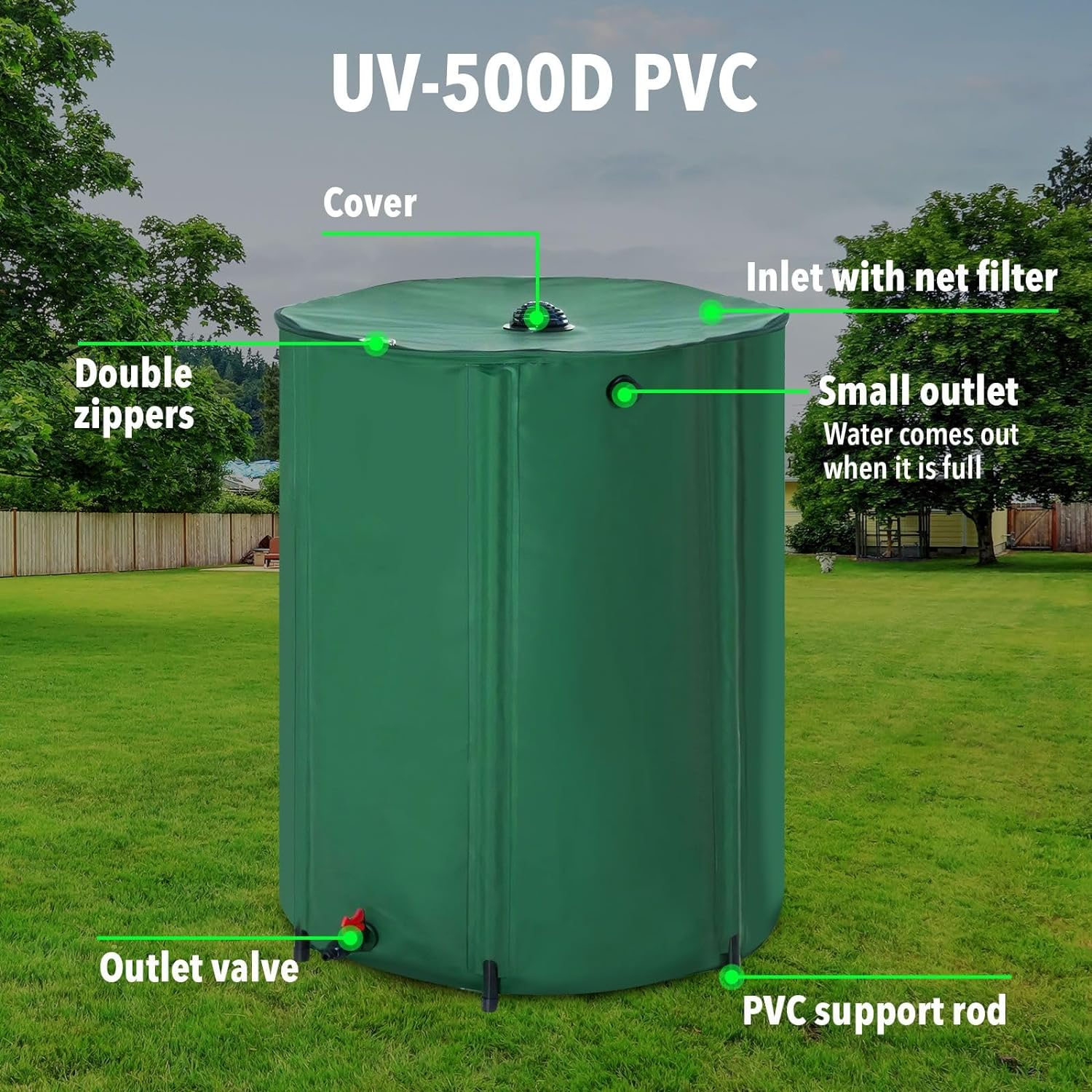 225L Rain Water Tank Barrel Rainwater Collection System Collapsible Bucket Portable Storage Container Catcher Garden Watering Harvesting 59 Gallon image number 5