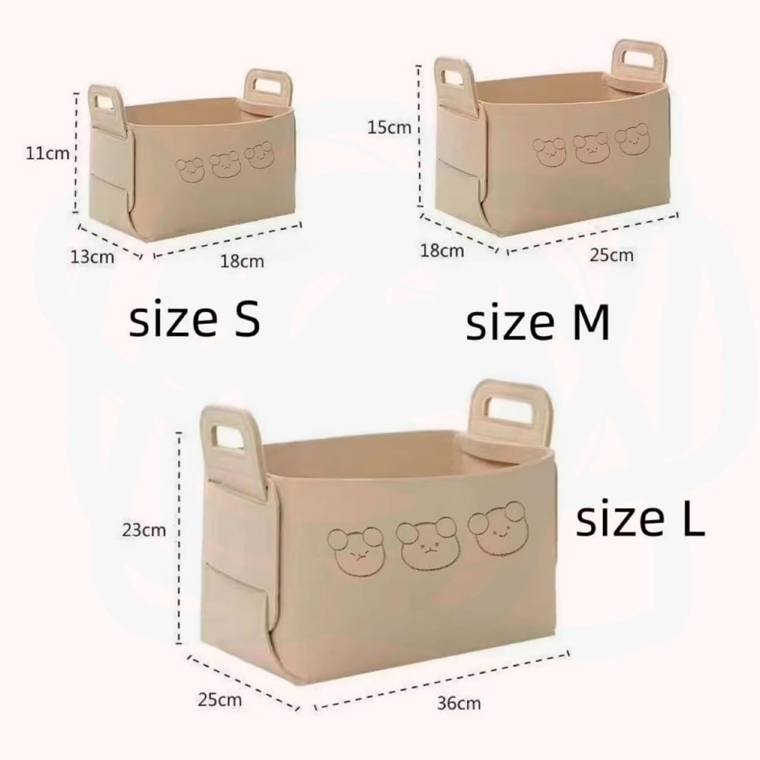 3-Pack Large Capacity Collapsible Storage Bins with Handles - Teddy Bear Felt Organizers for Office, Bedroom & Nursery Collapsible Organizer for Toys, Clothes, Laundry, image number 5