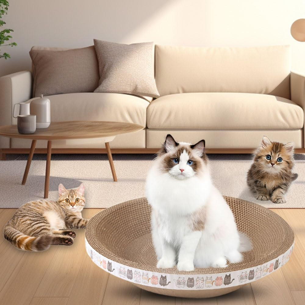 Cardboard Cat Scratcher, 2024 Density Oval-Shaped Cat Scratch Cat Scratch Post for Furniture Protection, Cat Scratcher Bowl Cardboard for Indoor Cats Sleeping (Small, Round) image number 2