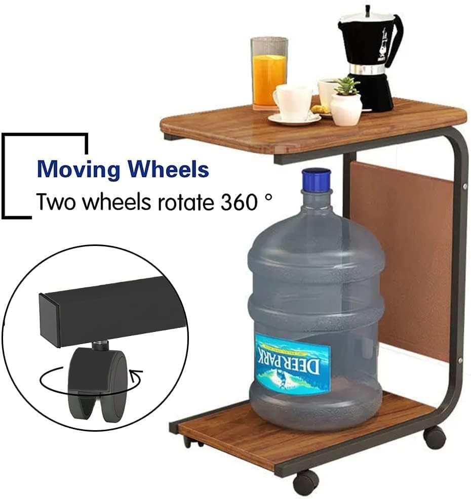 Snack Side Table, Rustic C Shaped End Desk with Metal Frame, Sturdy Couch Table for Laptop, Small Snack Tables for Living Room, Bedroom image number 1