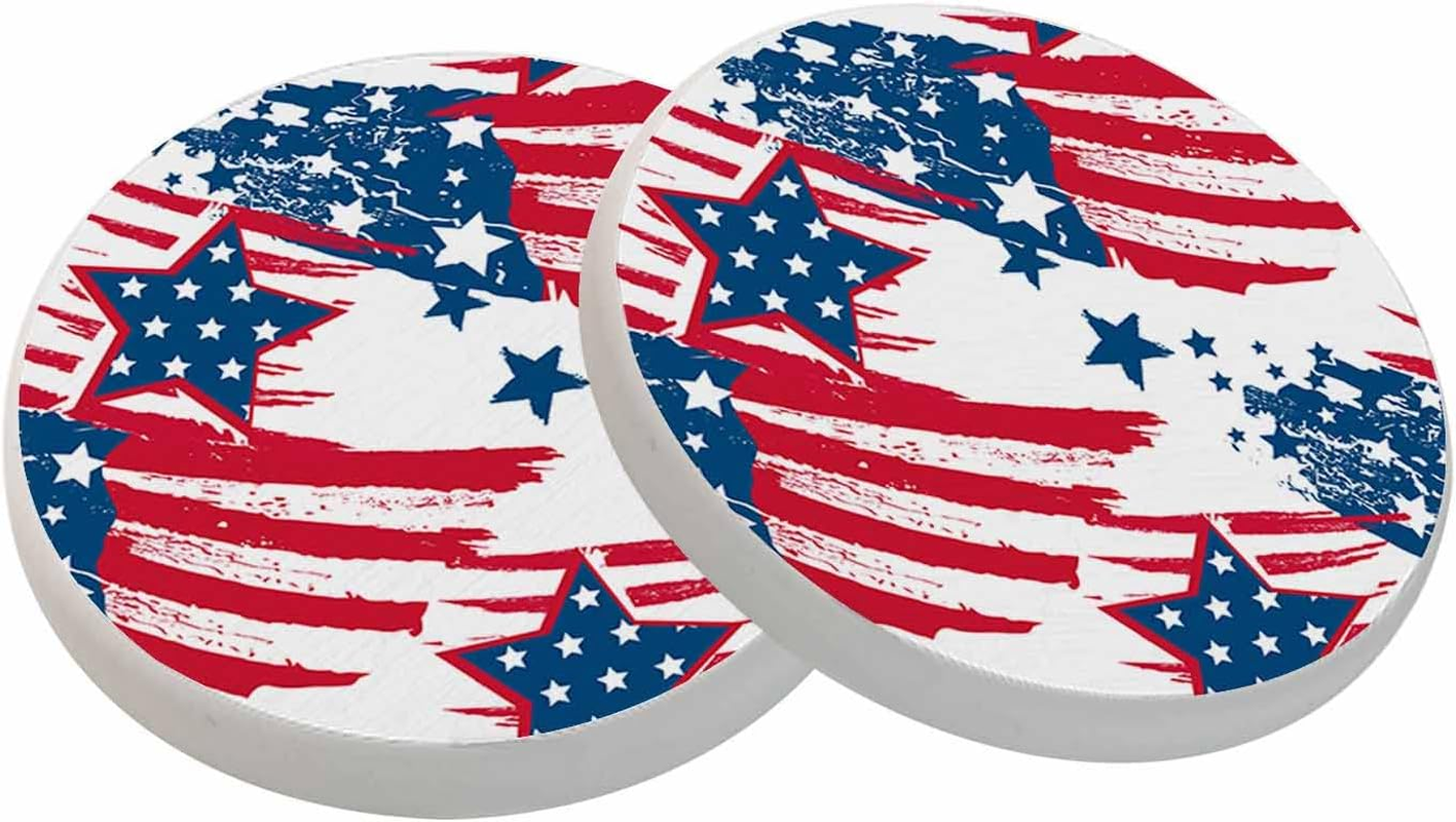 Ofloral American Elements Coasters for Drinks Stars Flag Stripes Art Graffiti National Day Cups Place Mats for Home Decor Set of 2, 4 Inch