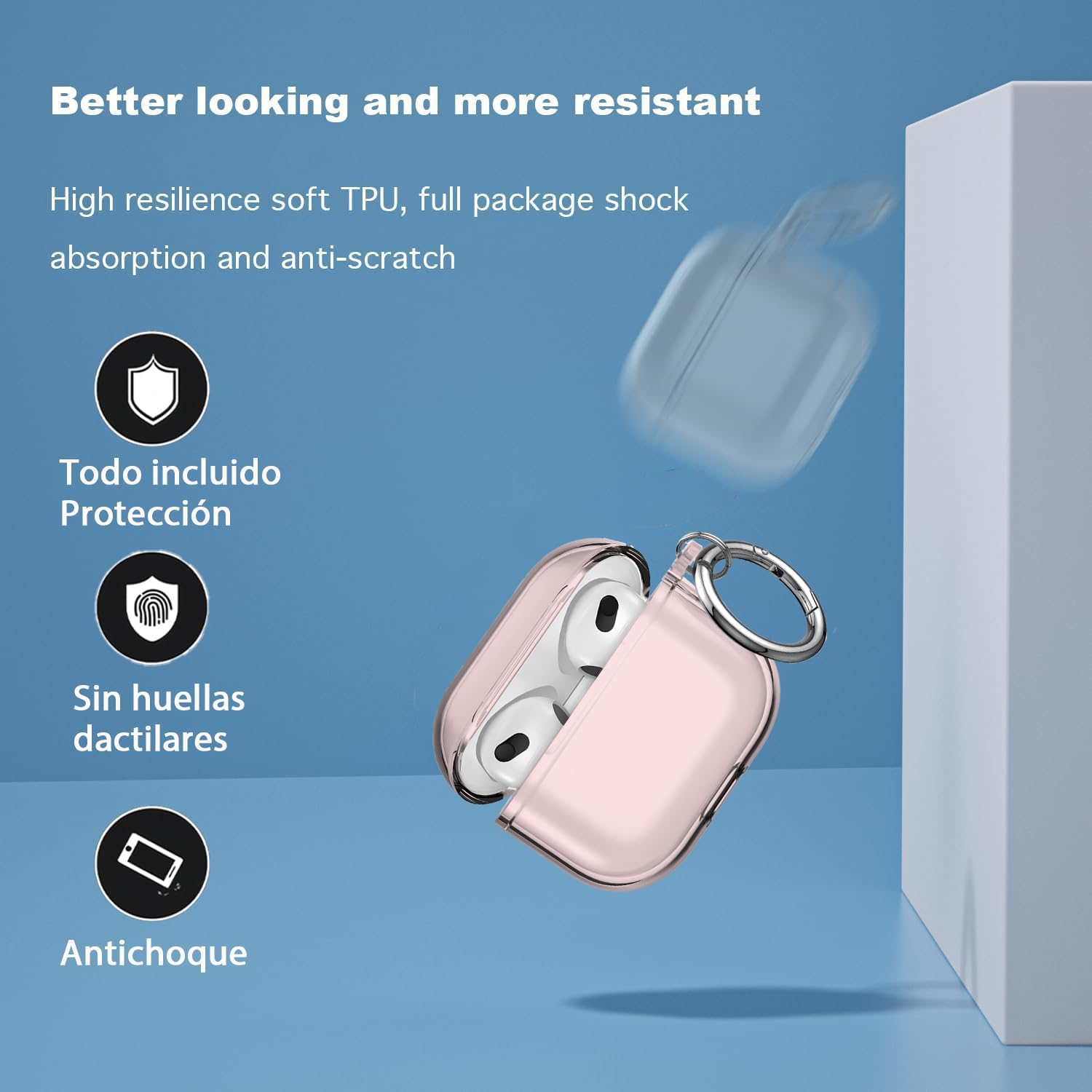 USTIYA Case for Apple Airpods 4 Cover Airpods4 2024 Shock-Absorption Transparent TPU Thickening (Pink/Red) image number 4