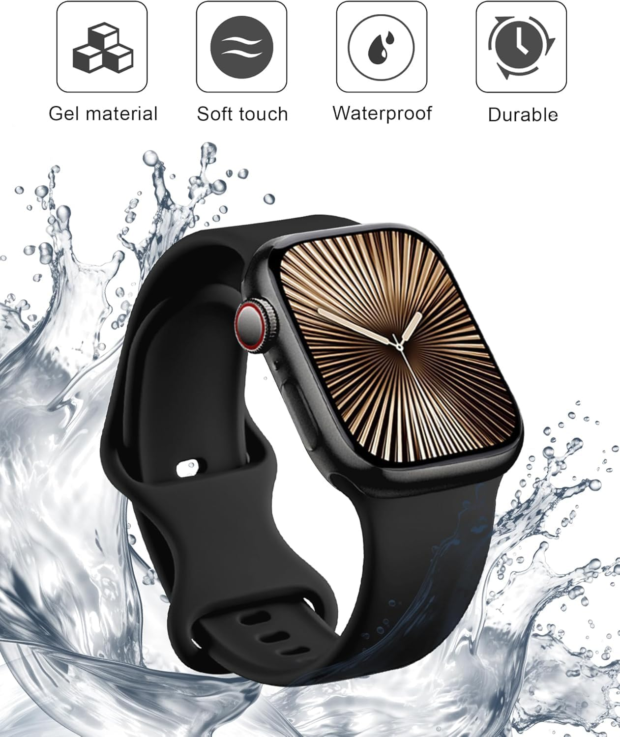 Sport Bands Compatible with Apple Watch Series 10, Ultra 1/2, SE, 9 8 7 6 5 4 3 2 1, Iwatch for Apple Watch Band for Women Men 38Mm 40Mm 41Mm 42Mm 44Mm 45Mm 46Mm 49Mm Soft Silicone Strap,Black image number 6